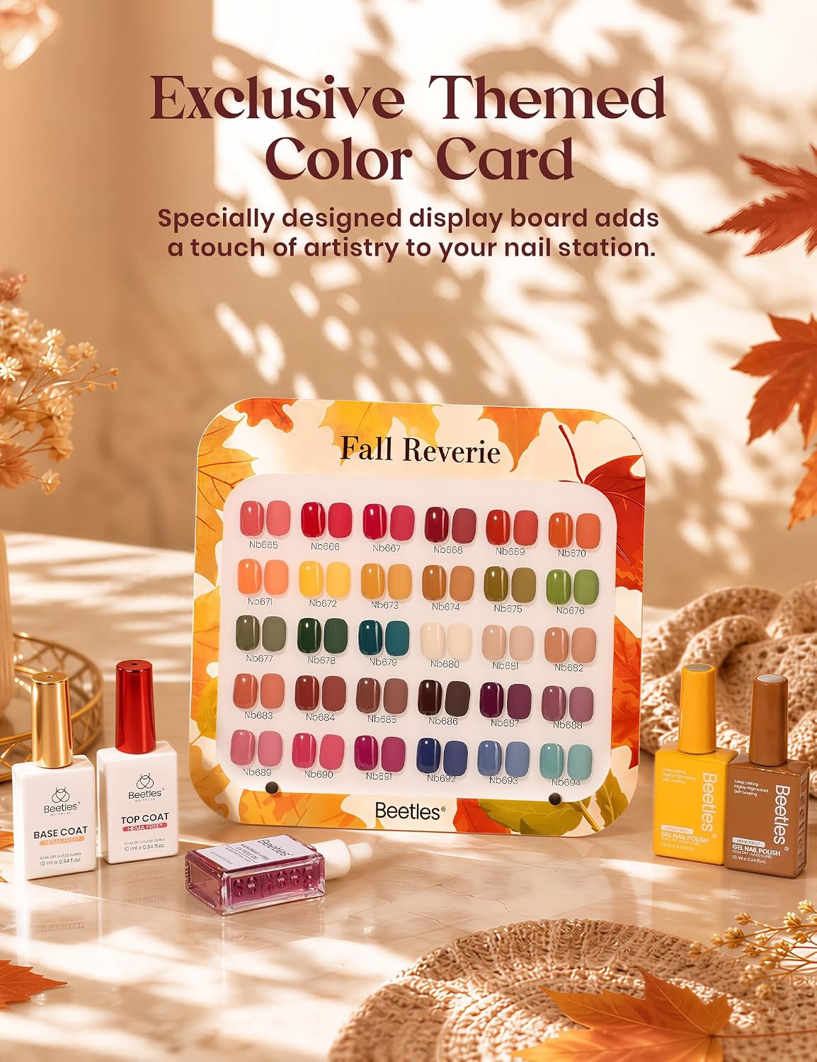 image:imageBeetles Fall Gel Polish Set Amber Season with Color Card 6 Colors Yellow Brown Gel Nail Polish Set 15ML Full Size Same Color Same Bottle LongLasting Soak Off UV Lamp Fall Nails ArtRetro Reverie