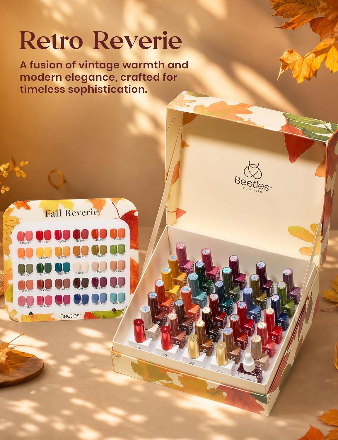 image:imageBeetles Fall Gel Polish Set Amber Season with Color Card 6 Colors Yellow Brown Gel Nail Polish Set 15ML Full Size Same Color Same Bottle LongLasting Soak Off UV Lamp Fall Nails ArtRetro Reverie