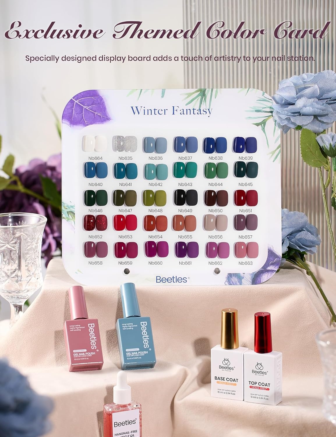 image:imageBeetles Fall Gel Polish Set  Amber Season with Color Card 6 Colors Yellow Brown Gel Nail Polish Set 15ML Full Size Same Color Same Bottle LongLasting Soak Off UV Lamp Fall Nails Art000Winter Fantasy