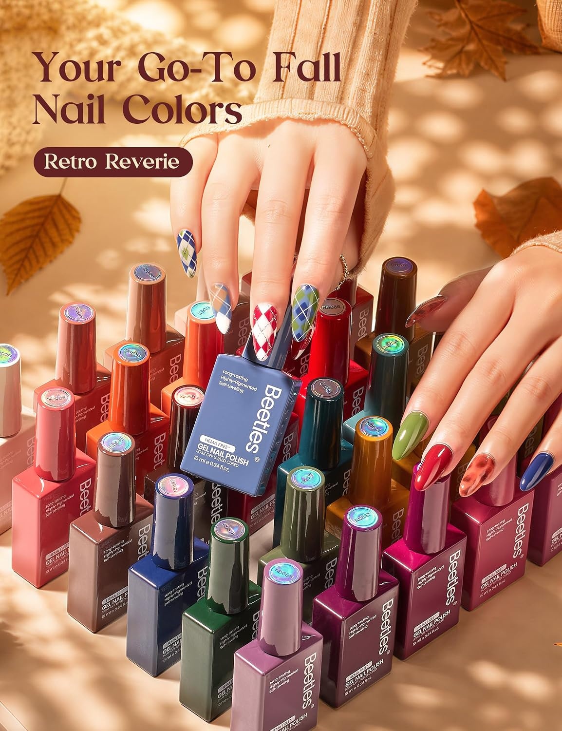 image:imageBeetles Fall Gel Polish Set Amber Season with Color Card 6 Colors Yellow Brown Gel Nail Polish Set 15ML Full Size Same Color Same Bottle LongLasting Soak Off UV Lamp Fall Nails ArtRetro Reverie