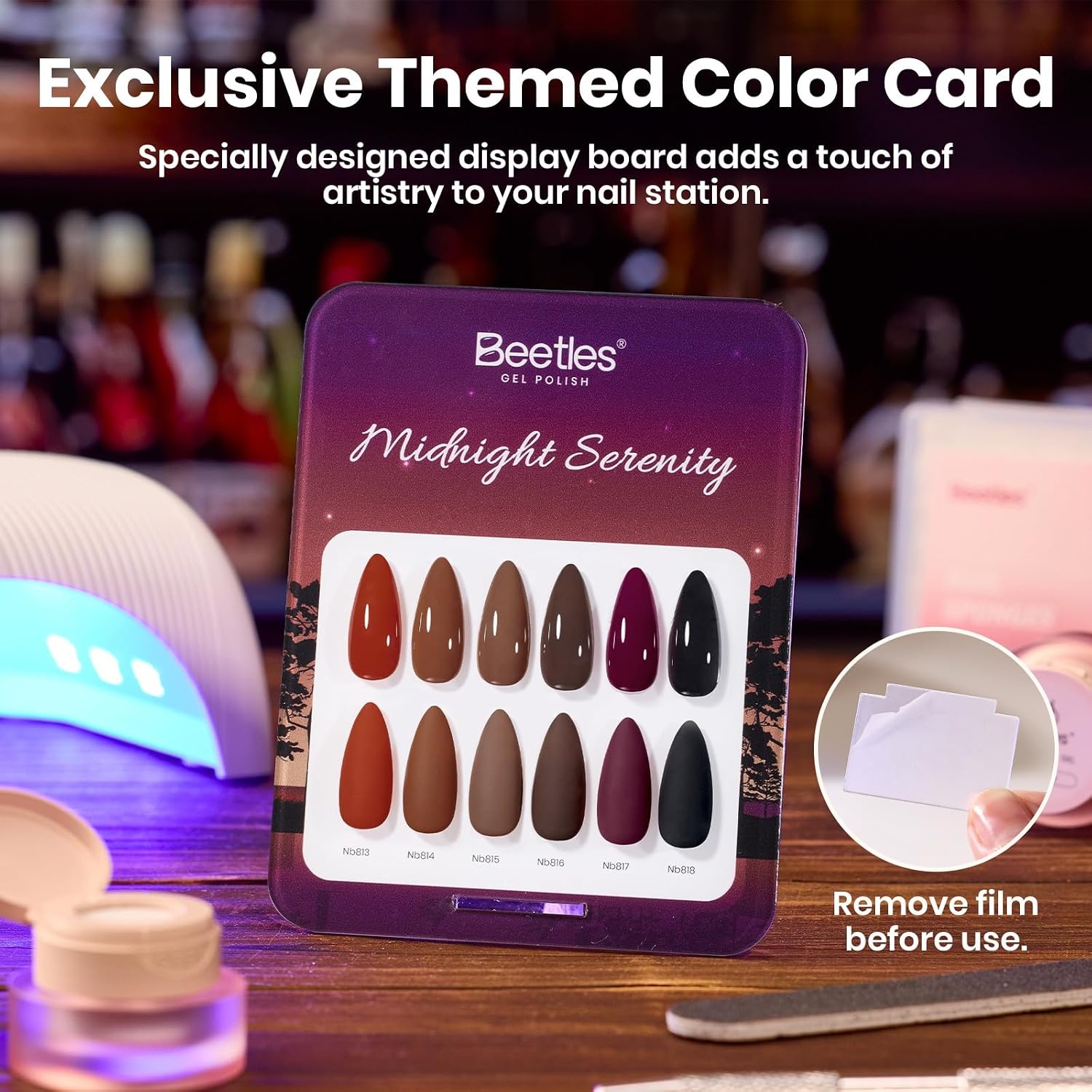 image:imageBeetles Fall Gel Polish Set Amber Season with Color Card 6 Colors Yellow Brown Gel Nail Polish Set 15ML Full Size Same Color Same Bottle LongLasting Soak Off UV Lamp Fall Nails Art000Midnight Serenity