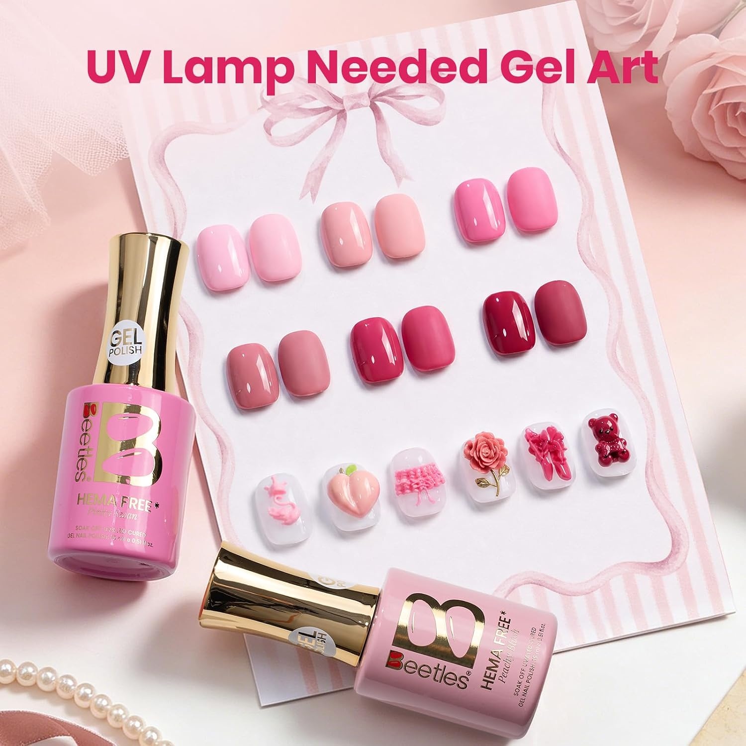 image:imageBeetles Fall Gel Polish Set  Amber Season with Color Card 6 Colors Yellow Brown Gel Nail Polish Set 15ML Full Size Same Color Same Bottle LongLasting Soak Off UV Lamp Fall Nails ArtBallet Rosa
