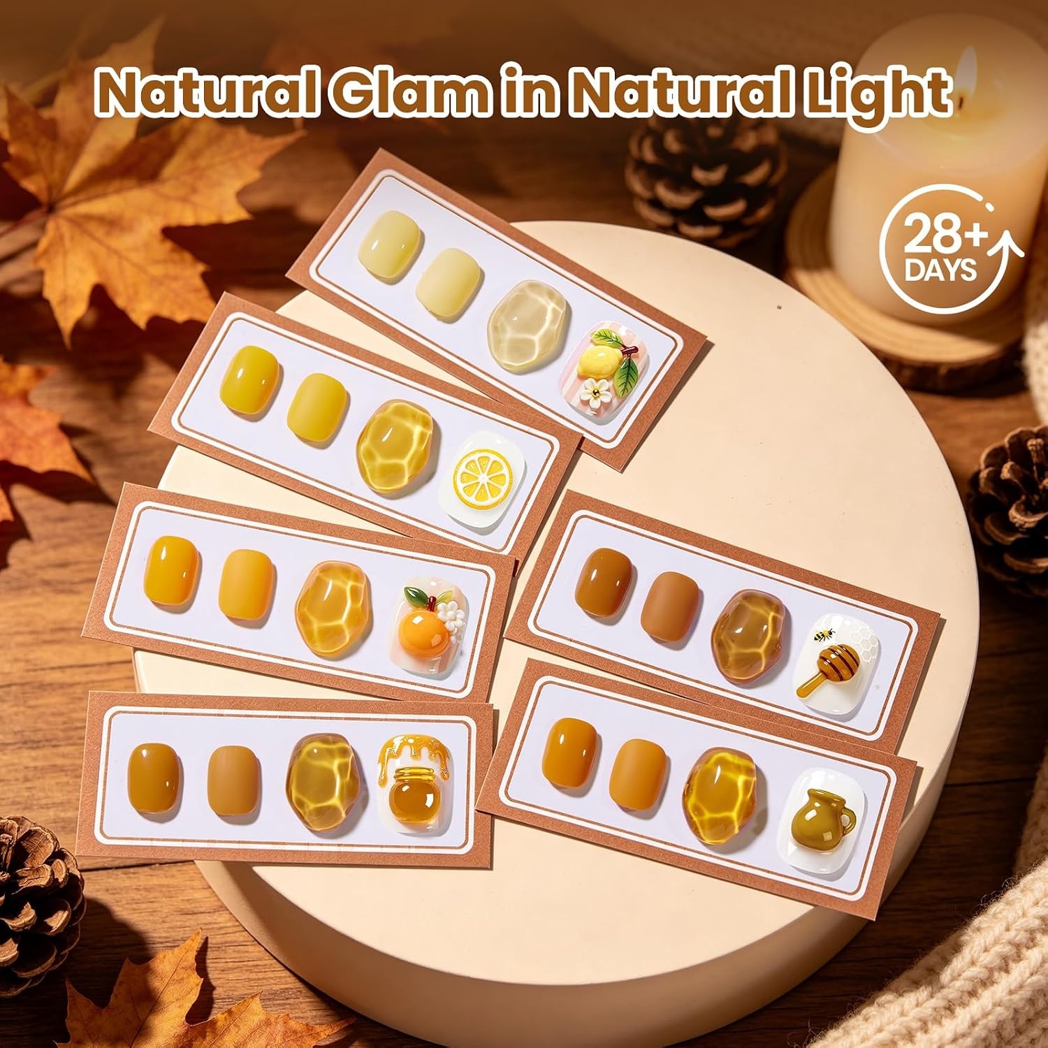 image:imageBeetles Fall Gel Polish Set Amber Season with Color Card 6 Colors Yellow Brown Gel Nail Polish Set 15ML Full Size Same Color Same Bottle LongLasting Soak Off UV Lamp Fall Nails ArtAmber Season