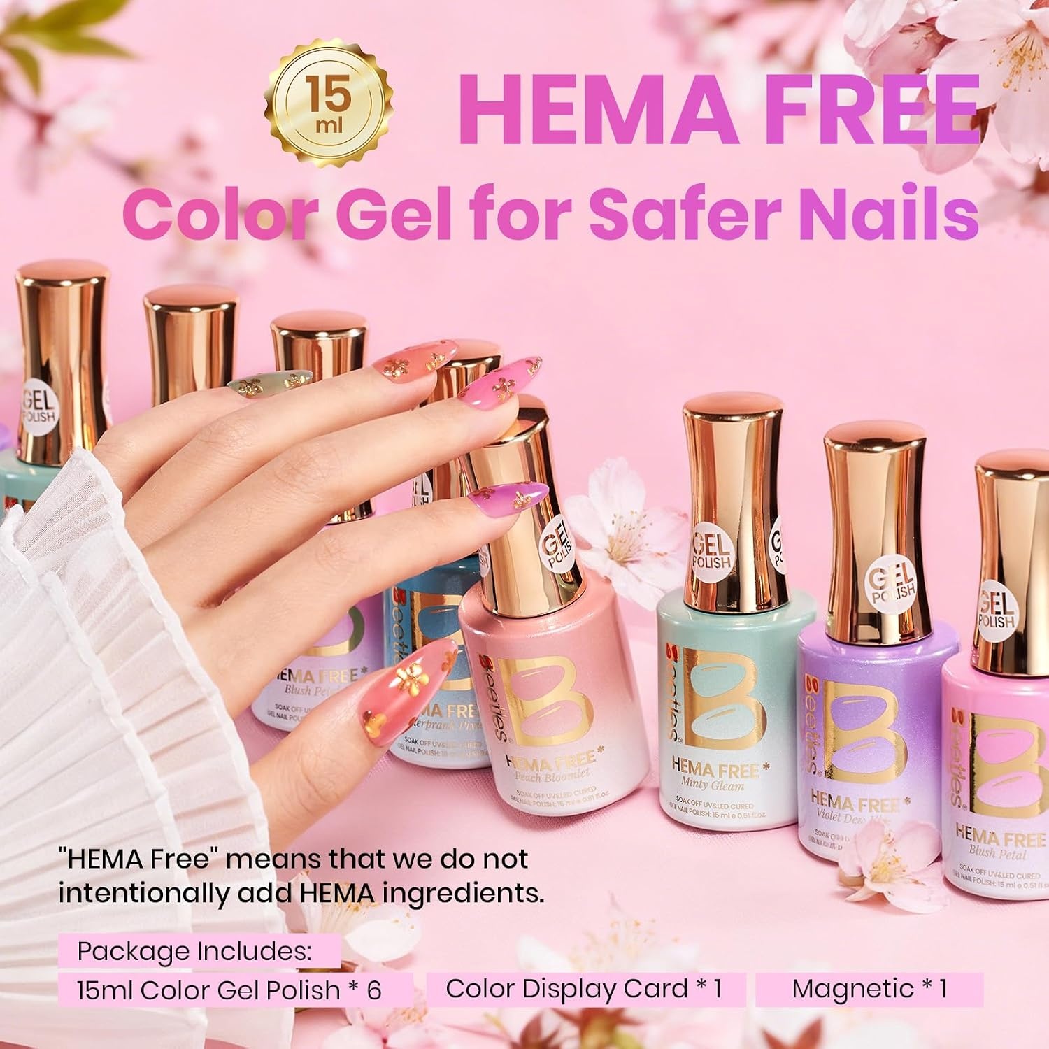 image:imageBeetles Fall Gel Polish Set Amber Season with Color Card 6 Colors Yellow Brown Gel Nail Polish Set 15ML Full Size Same Color Same Bottle LongLasting Soak Off UV Lamp Fall Nails Art000Petal Charm