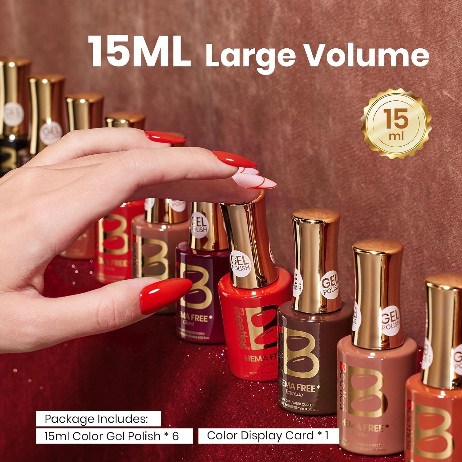 image:imageBeetles Fall Gel Polish Set Amber Season with Color Card 6 Colors Yellow Brown Gel Nail Polish Set 15ML Full Size Same Color Same Bottle LongLasting Soak Off UV Lamp Fall Nails Art000Midnight Serenity