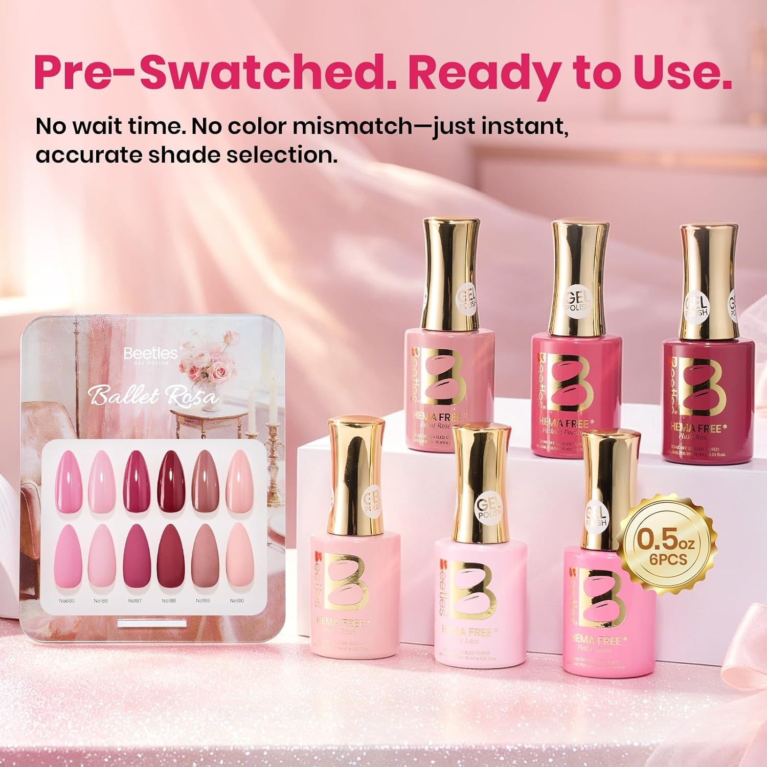 image:imageBeetles Fall Gel Polish Set  Amber Season with Color Card 6 Colors Yellow Brown Gel Nail Polish Set 15ML Full Size Same Color Same Bottle LongLasting Soak Off UV Lamp Fall Nails ArtBallet Rosa