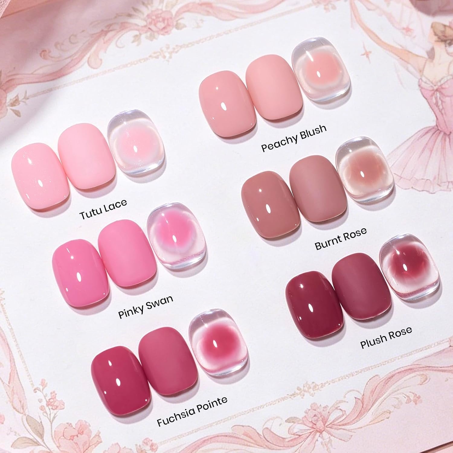image:imageBeetles Fall Gel Polish Set  Amber Season with Color Card 6 Colors Yellow Brown Gel Nail Polish Set 15ML Full Size Same Color Same Bottle LongLasting Soak Off UV Lamp Fall Nails ArtBallet Rosa