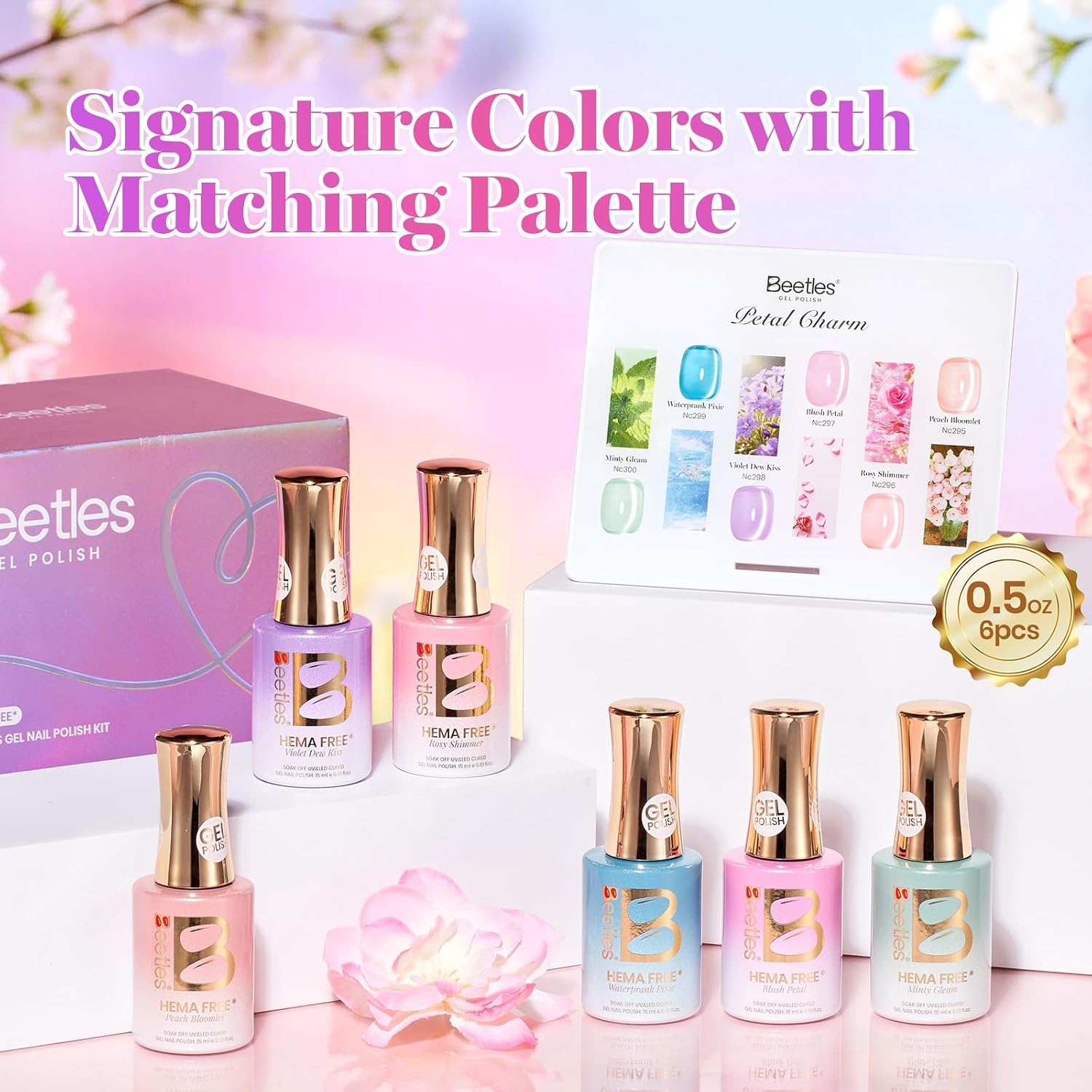 image:imageBeetles Fall Gel Polish Set Amber Season with Color Card 6 Colors Yellow Brown Gel Nail Polish Set 15ML Full Size Same Color Same Bottle LongLasting Soak Off UV Lamp Fall Nails Art000Petal Charm