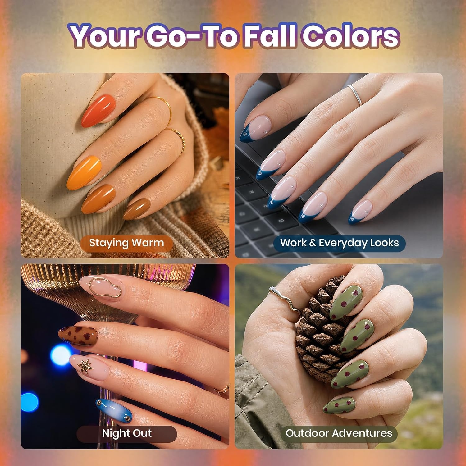 image:imageBeetles Fall Gel Polish Set Fall Passage Collection 25 Autumn Colors Burgundy Brown Orange Dark Gel Polish Base Glossy Matte Top Coat UV LED Soak Off Gifts for WomenFall Passage