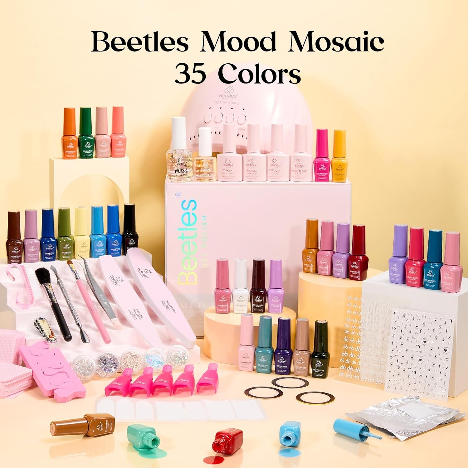 image:imageBeetles Fall Gel Polish Set Fall Passage Collection 25 Autumn Colors Burgundy Brown Orange Dark Gel Polish Base Glossy Matte Top Coat UV LED Soak Off Gifts for Women7Mood Mosaic 68PCS 35 Colors