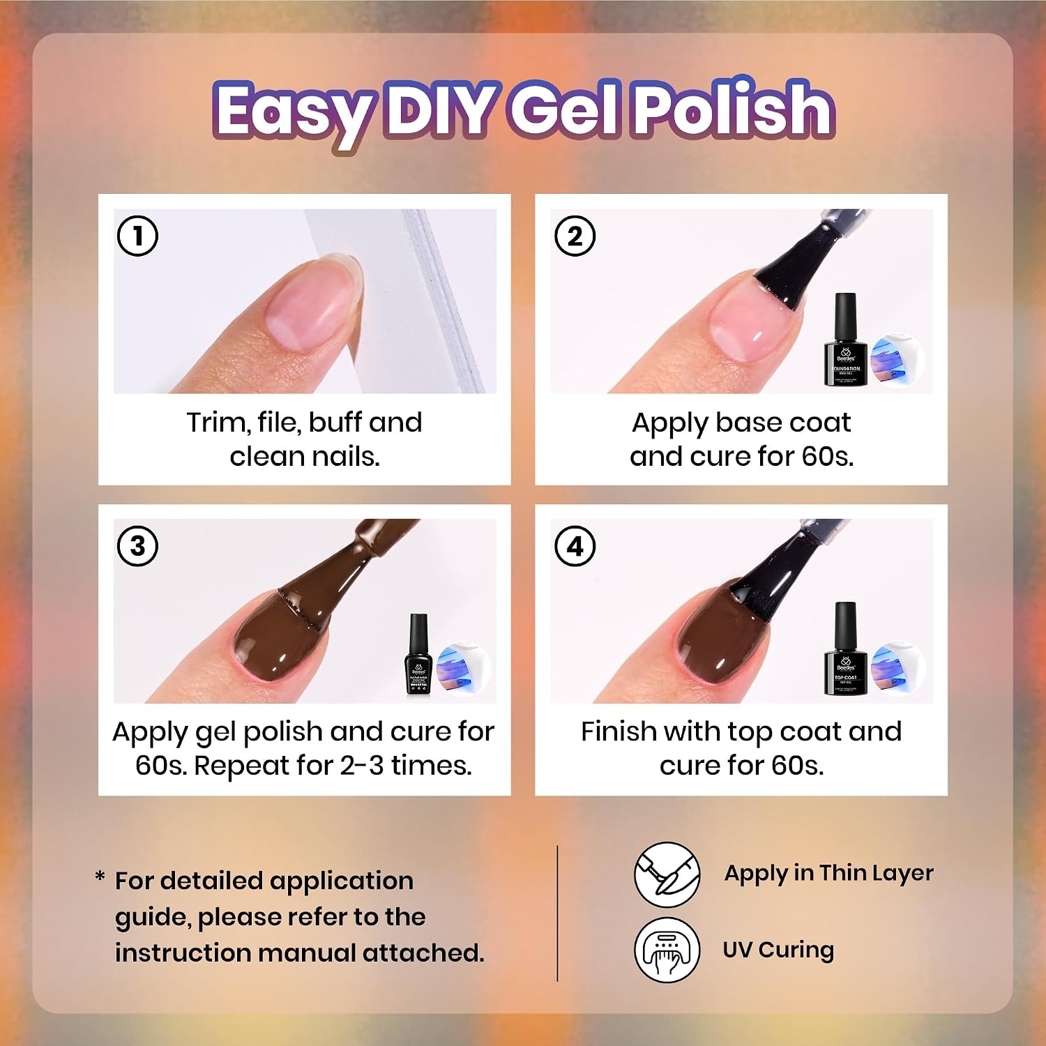 image:imageBeetles Fall Gel Polish Set Fall Passage Collection 25 Autumn Colors Burgundy Brown Orange Dark Gel Polish Base Glossy Matte Top Coat UV LED Soak Off Gifts for WomenFall Passage