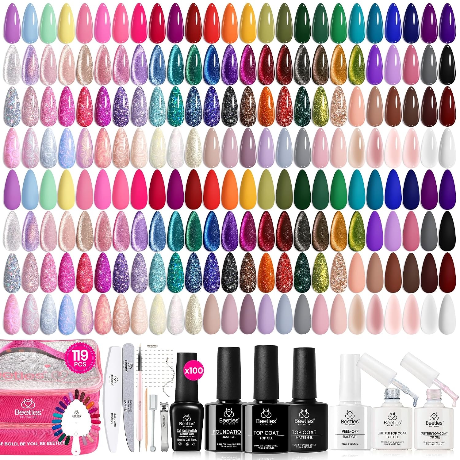 image:imageBeetles Fall Gel Polish Set Fall Passage Collection 25 Autumn Colors Burgundy Brown Orange Dark Gel Polish Base Glossy Matte Top Coat UV LED Soak Off Gifts for Women100 colors all season gel polish set