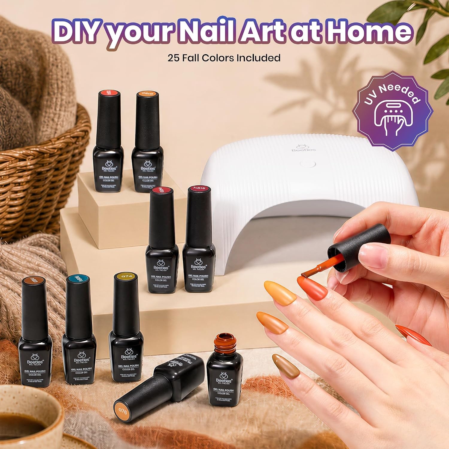 image:imageBeetles Fall Gel Polish Set Fall Passage Collection 25 Autumn Colors Burgundy Brown Orange Dark Gel Polish Base Glossy Matte Top Coat UV LED Soak Off Gifts for WomenFall Passage