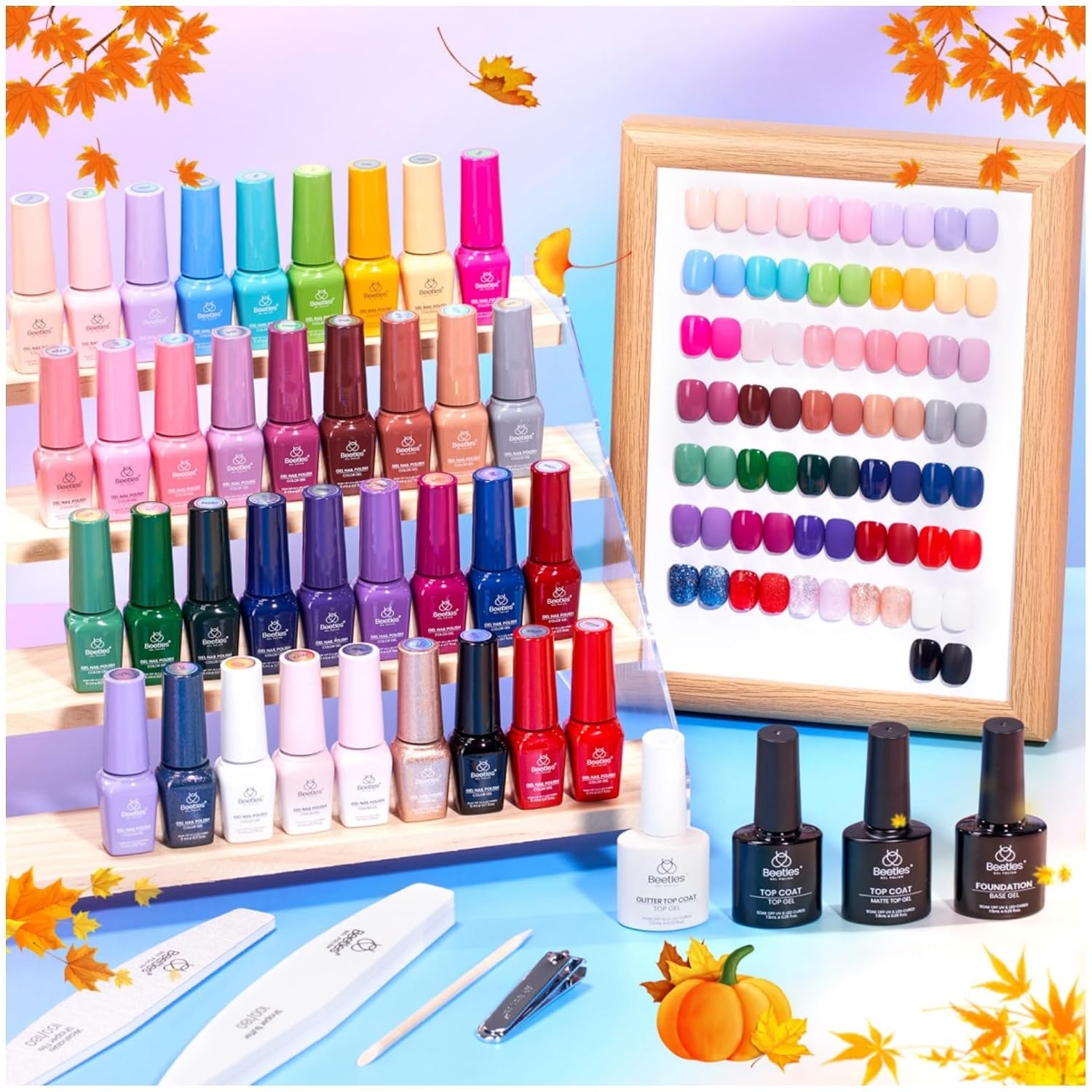 image:imageBeetles Fall Gel Polish Set Fall Passage Collection 25 Autumn Colors Burgundy Brown Orange Dark Gel Polish Base Glossy Matte Top Coat UV LED Soak Off Gifts for WomenShifting Lights