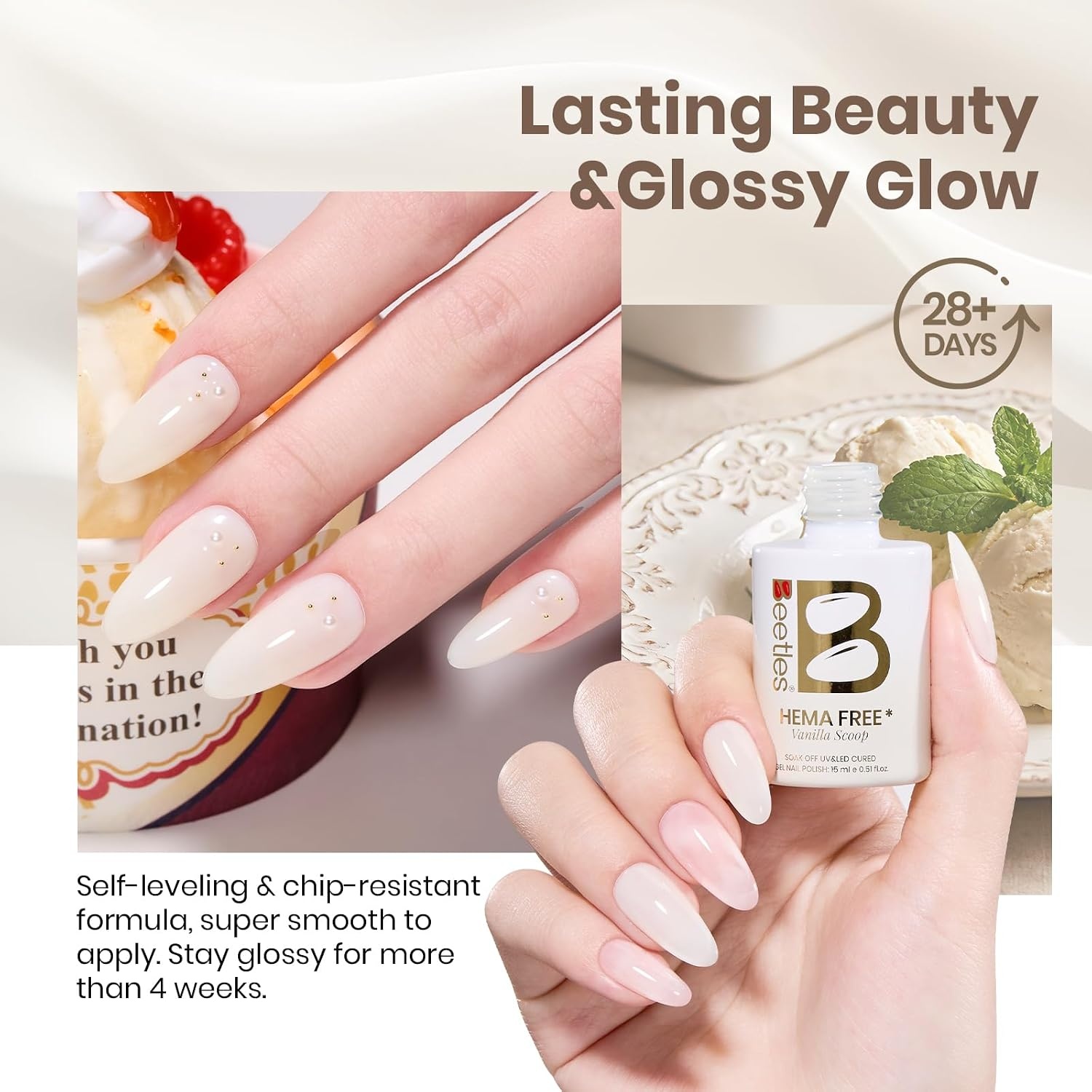 image:imageBeetles Nude Gel Nail Polish Cinnamon Black Tea 15ML Neutral Jelly Warm Nude Pink Nail Polish Base Color Nail Concealer Sheer Translucent Effect Soak Off UV French Nail Art Salon DIY Manicure GiftA Sheer White Vanilla Scoop