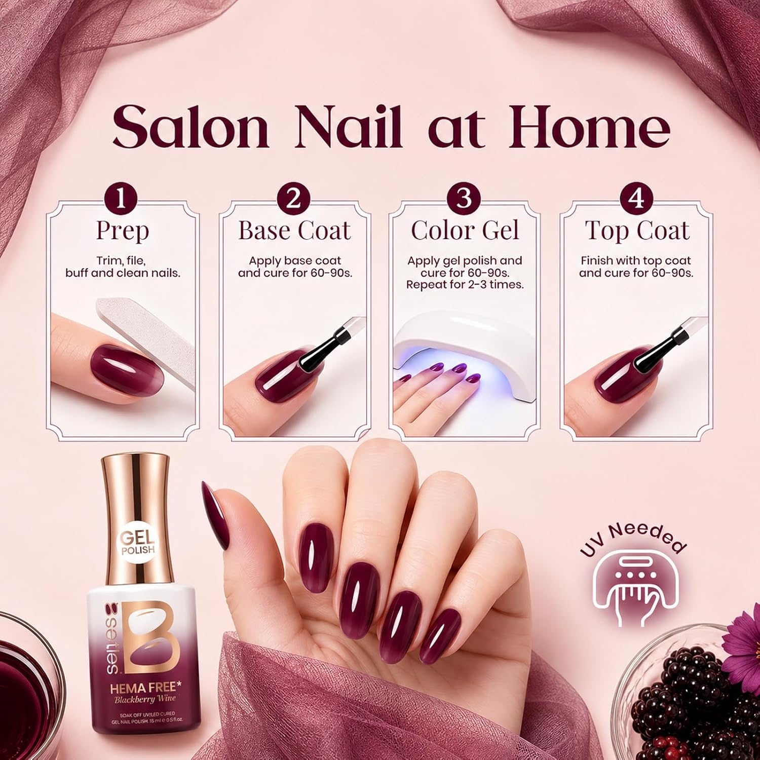 image:imageBeetles Nude Gel Nail Polish Cinnamon Black Tea 15ML Neutral Jelly Warm Nude Pink Nail Polish Base Color Nail Concealer Sheer Translucent Effect Soak Off UV French Nail Art Salon DIY Manicure GiftJ Sheer Purple Blackberry Wine