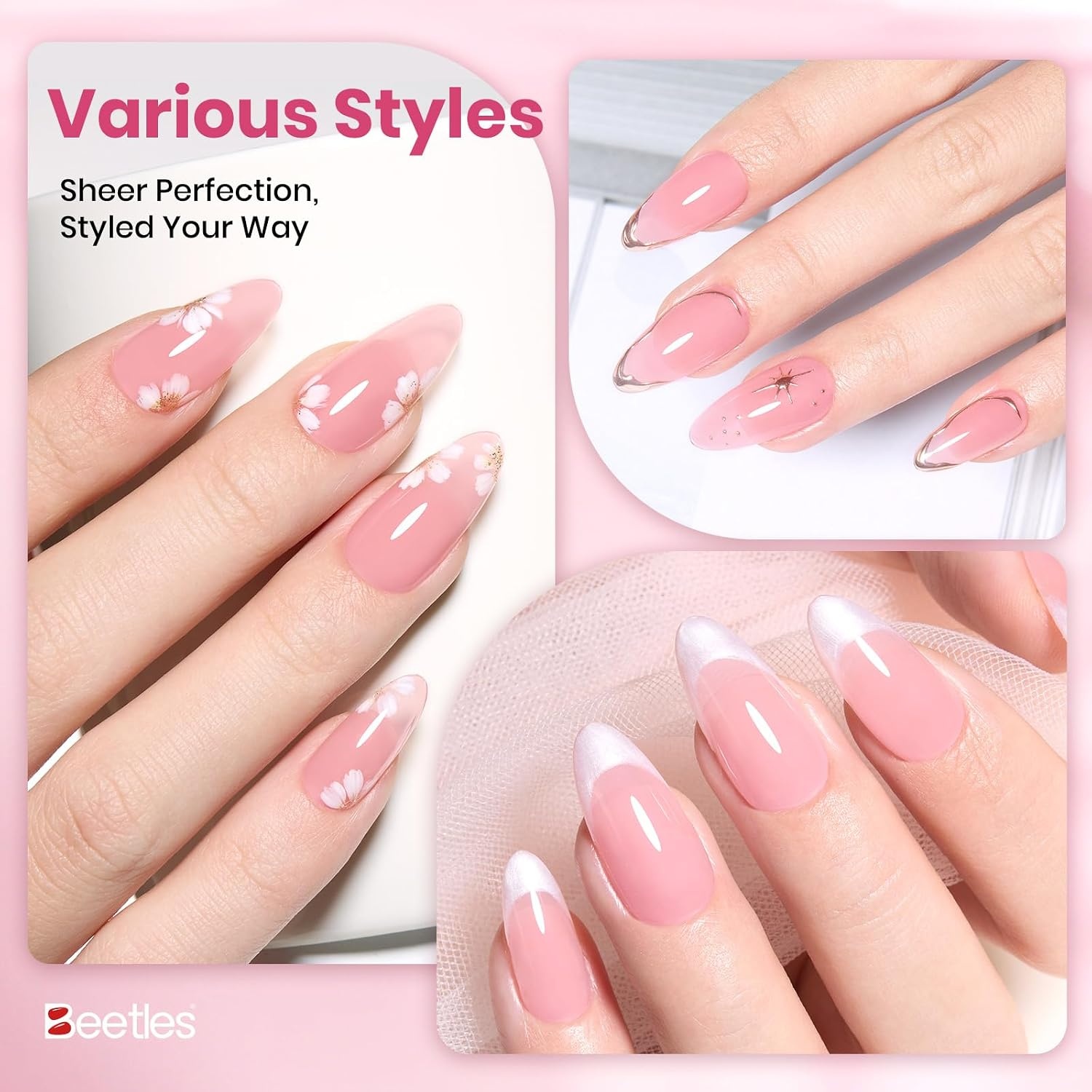 image:imageBeetles Nude Gel Nail Polish Cinnamon Black Tea 15ML Neutral Jelly Warm Nude Pink Nail Polish Base Color Nail Concealer Sheer Translucent Effect Soak Off UV French Nail Art Salon DIY Manicure GiftB Sheer Pink Dawn Petals