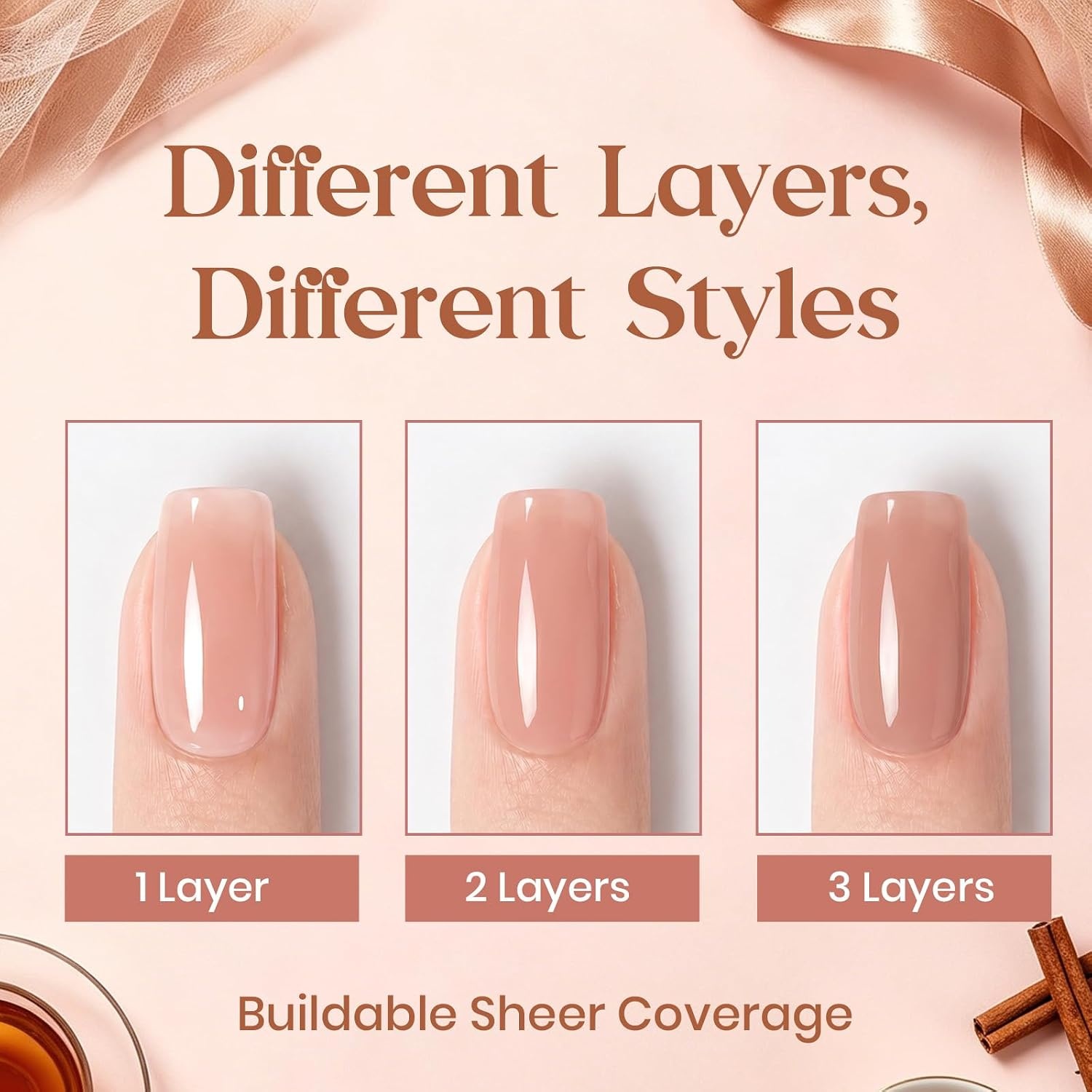 image:imageBeetles Nude Gel Nail Polish Cinnamon Black Tea 15ML Neutral Jelly Warm Nude Pink Nail Polish Base Color Nail Concealer Sheer Translucent Effect Soak Off UV French Nail Art Salon DIY Manicure GiftE Creme Nude Cinnamon Black Tea