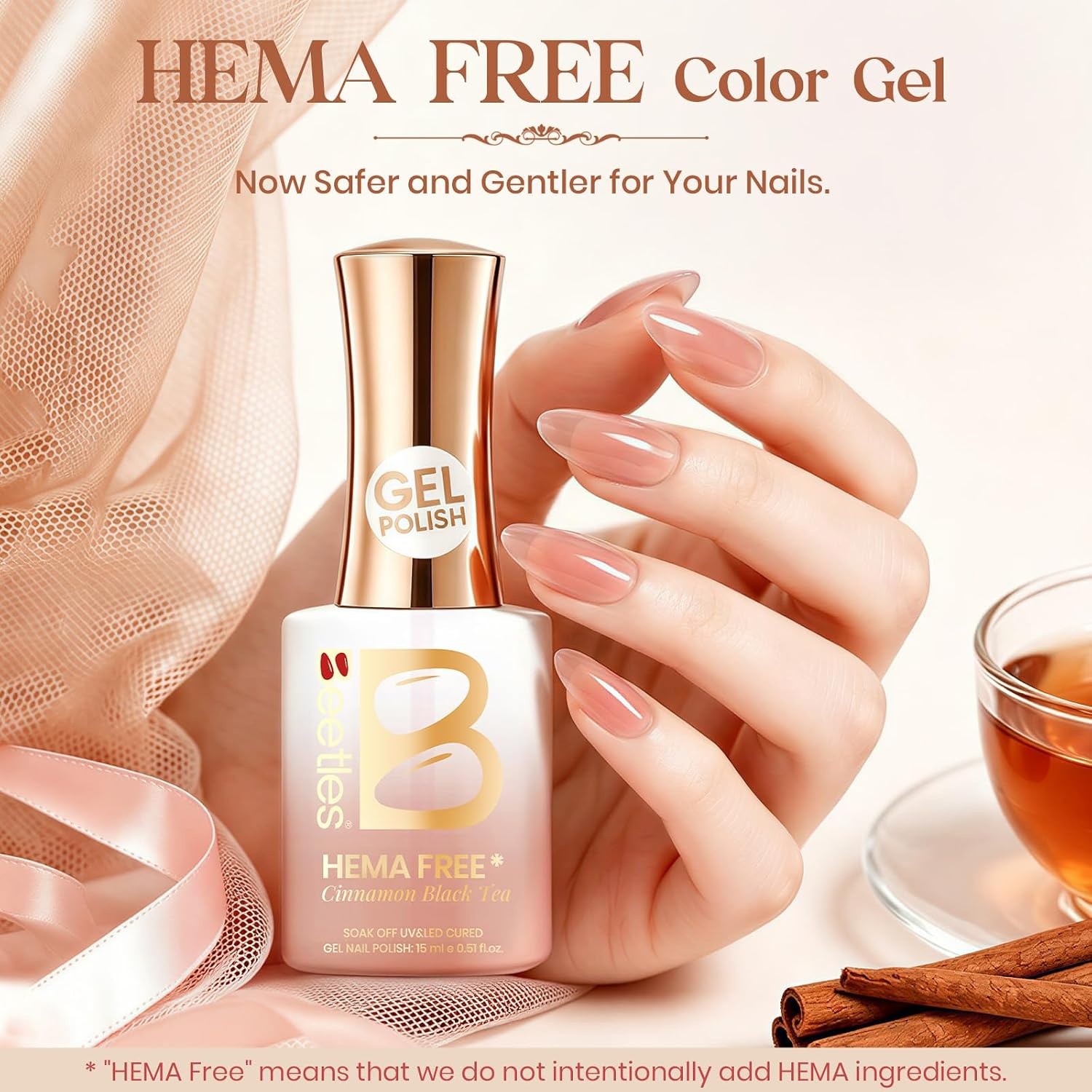image:imageBeetles Nude Gel Nail Polish Cinnamon Black Tea 15ML Neutral Jelly Warm Nude Pink Nail Polish Base Color Nail Concealer Sheer Translucent Effect Soak Off UV French Nail Art Salon DIY Manicure GiftE Creme Nude Cinnamon Black Tea