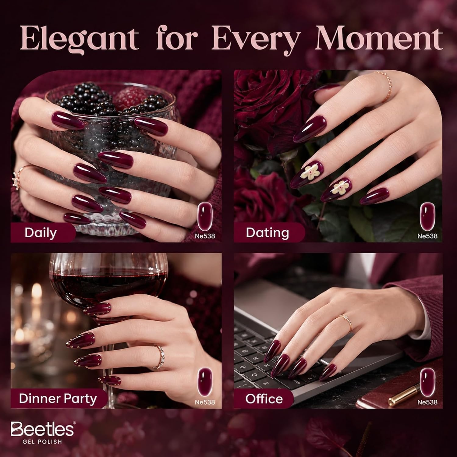 image:imageBeetles Nude Gel Nail Polish Cinnamon Black Tea 15ML Neutral Jelly Warm Nude Pink Nail Polish Base Color Nail Concealer Sheer Translucent Effect Soak Off UV French Nail Art Salon DIY Manicure GiftJ Sheer Purple Blackberry Wine