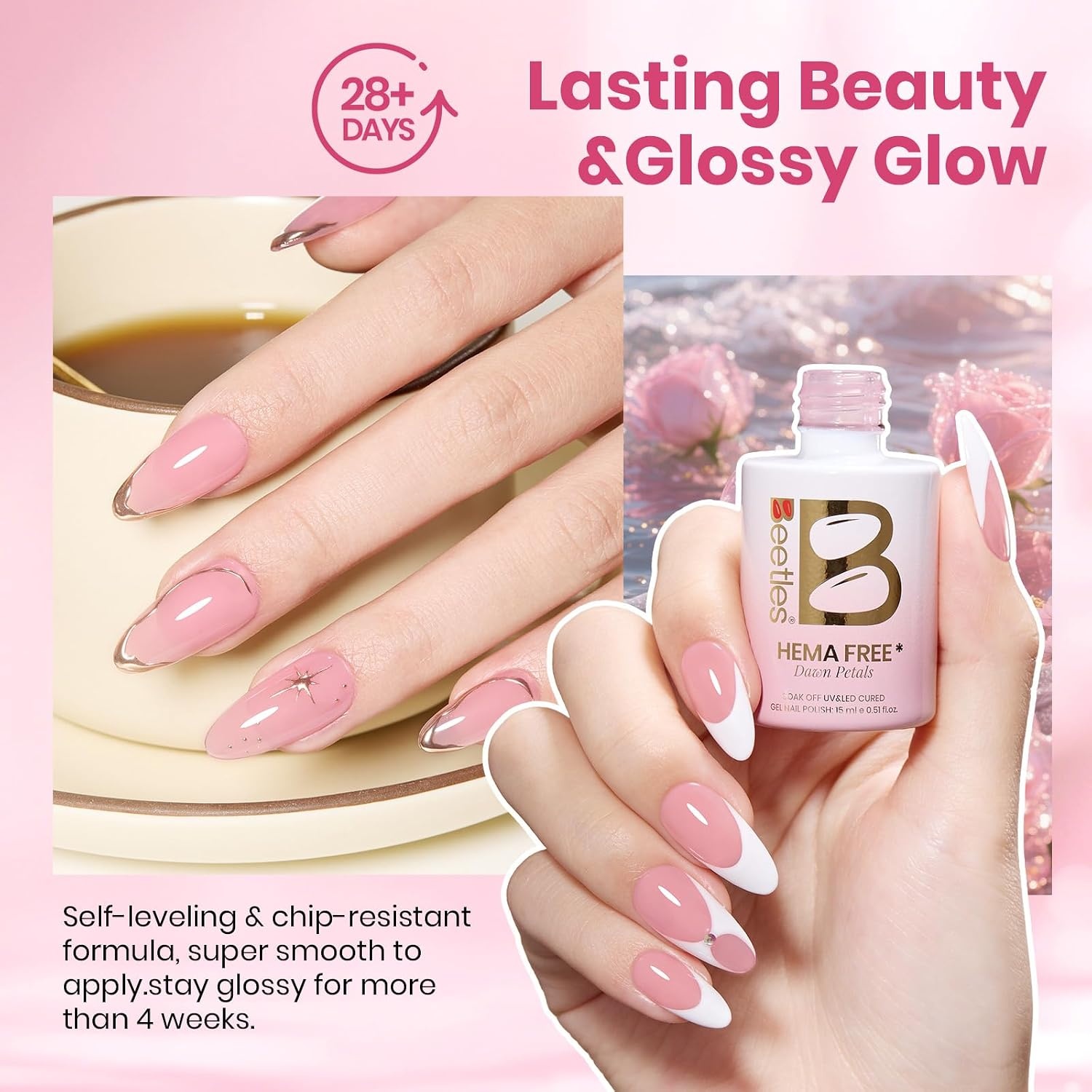 image:imageBeetles Nude Gel Nail Polish Cinnamon Black Tea 15ML Neutral Jelly Warm Nude Pink Nail Polish Base Color Nail Concealer Sheer Translucent Effect Soak Off UV French Nail Art Salon DIY Manicure GiftB Sheer Pink Dawn Petals