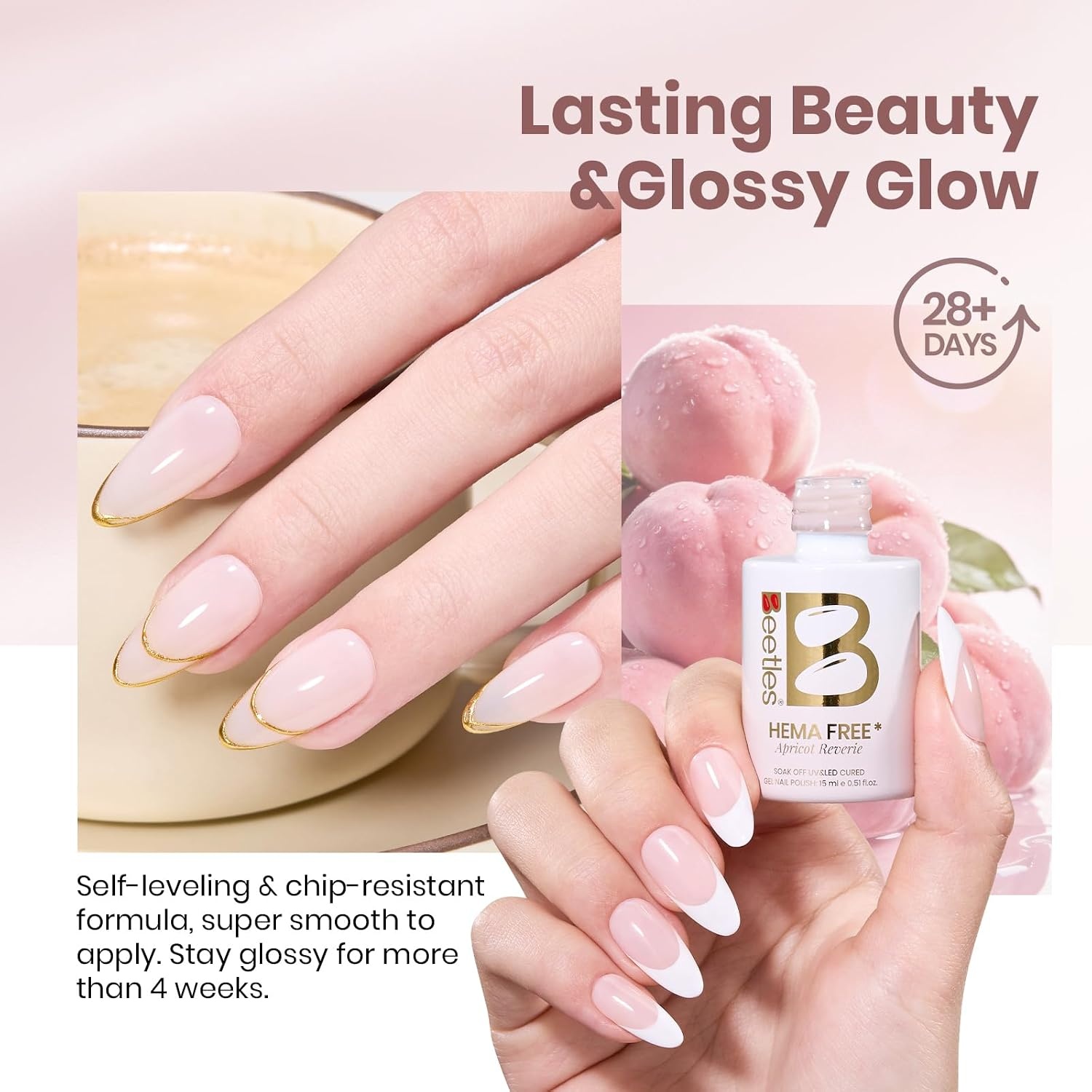 image:imageBeetles Nude Gel Nail Polish Cinnamon Black Tea 15ML Neutral Jelly Warm Nude Pink Nail Polish Base Color Nail Concealer Sheer Translucent Effect Soak Off UV French Nail Art Salon DIY Manicure GiftE Sheer Nude Apricot Reverie
