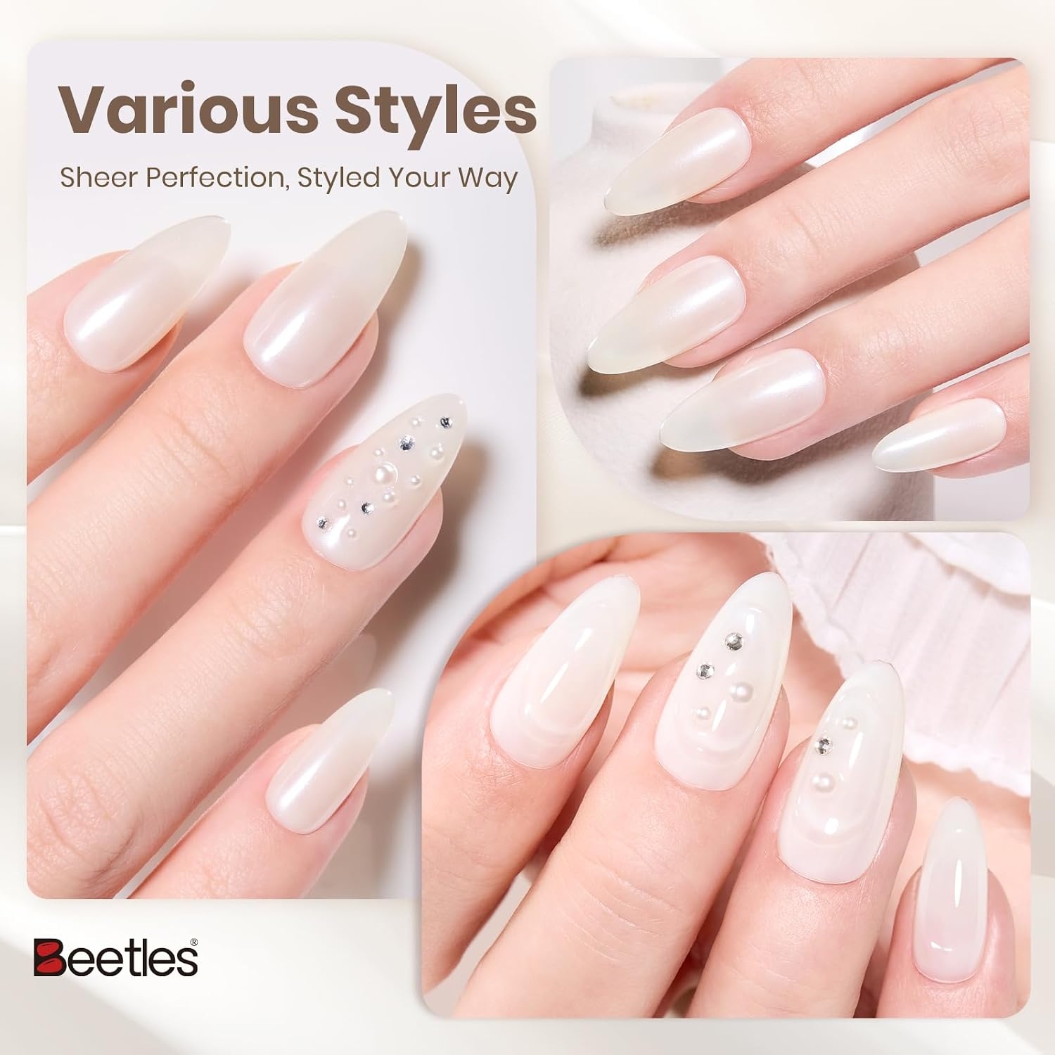 image:imageBeetles Nude Gel Nail Polish Cinnamon Black Tea 15ML Neutral Jelly Warm Nude Pink Nail Polish Base Color Nail Concealer Sheer Translucent Effect Soak Off UV French Nail Art Salon DIY Manicure GiftA Sheer White Vanilla Scoop