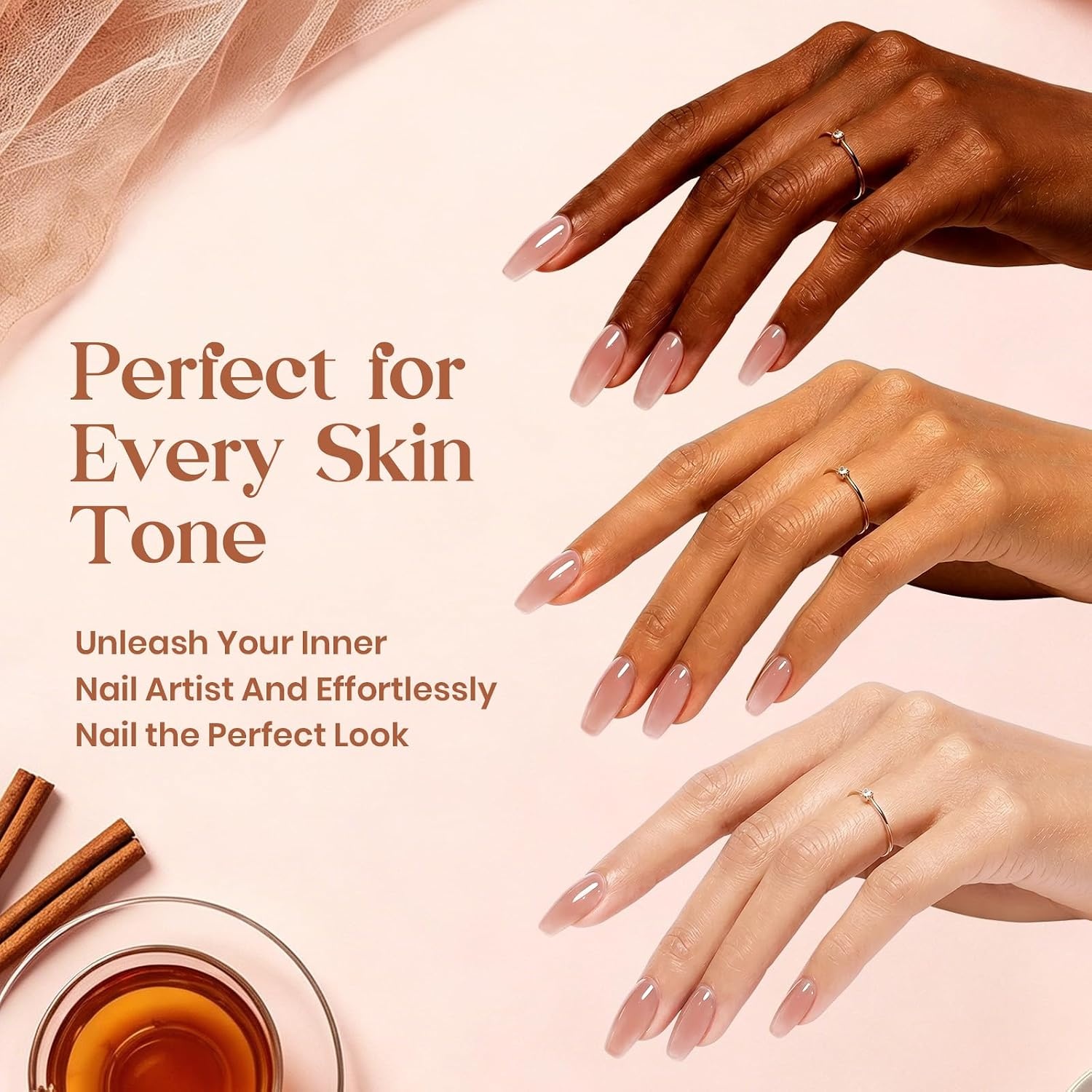 image:imageBeetles Nude Gel Nail Polish Cinnamon Black Tea 15ML Neutral Jelly Warm Nude Pink Nail Polish Base Color Nail Concealer Sheer Translucent Effect Soak Off UV French Nail Art Salon DIY Manicure GiftE Creme Nude Cinnamon Black Tea