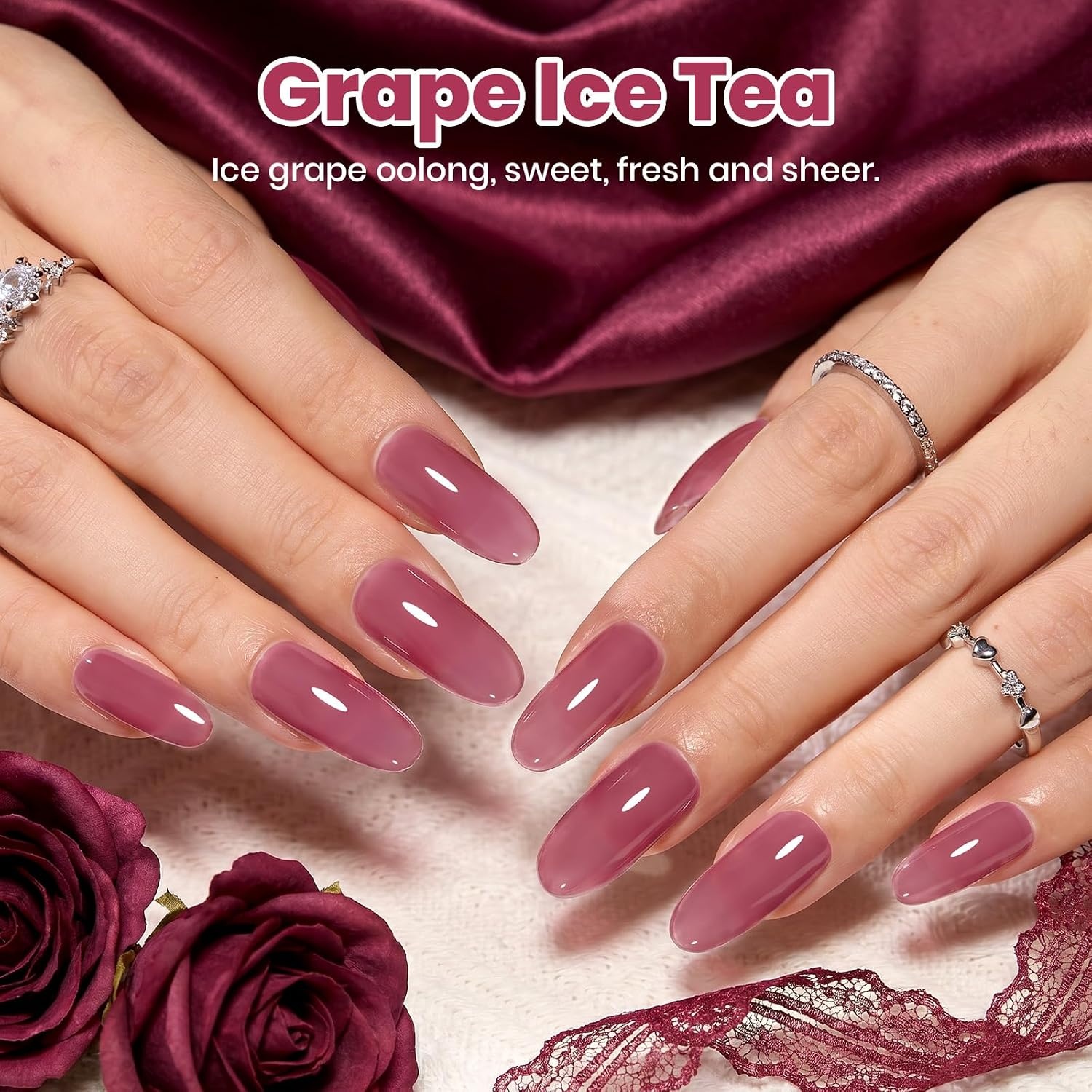 image:imageBeetles Purple Gel Nail Polish Fig Jelly 15ML Deep Purple Jelly Gel Polish Sheer Translucent Nail Polish Soak Off UV French Nail Art Salon DIY at Home Manicure Gift for WomenJ Sheer Purple Grape Ice Tea