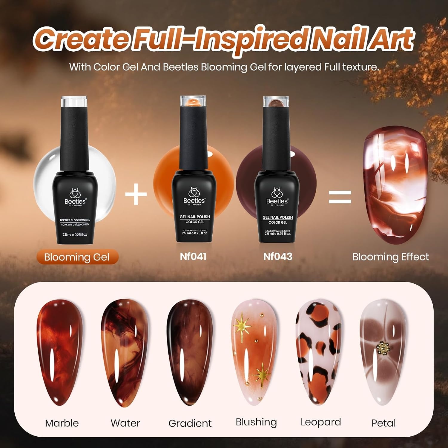 image:imageBeetles Red Gel Nail Polish Set Ruby Hour 6 Colors Jelly Gel Polish Kit Fall Gel Nail Kit Burgundy Wine Red Cherry Brown Sheer Translucent Effect Soak Off UV Salon DIY Gift for WomenAMixed Finishes Fall Brushstrokes
