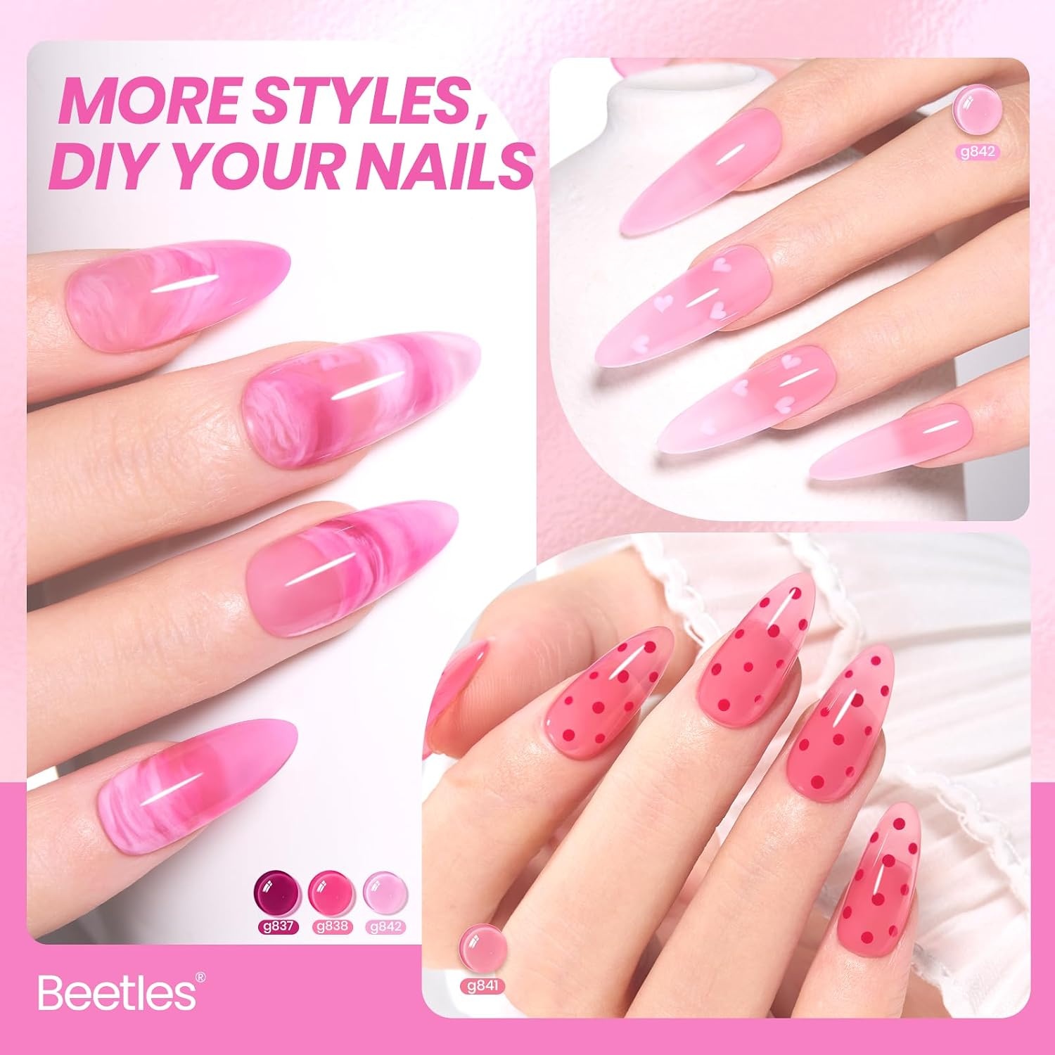 image:imageBeetles Red Gel Nail Polish Set Ruby Hour 6 Colors Jelly Gel Polish Kit Fall Gel Nail Kit Burgundy Wine Red Cherry Brown Sheer Translucent Effect Soak Off UV Salon DIY Gift for Women000Rose Whispers