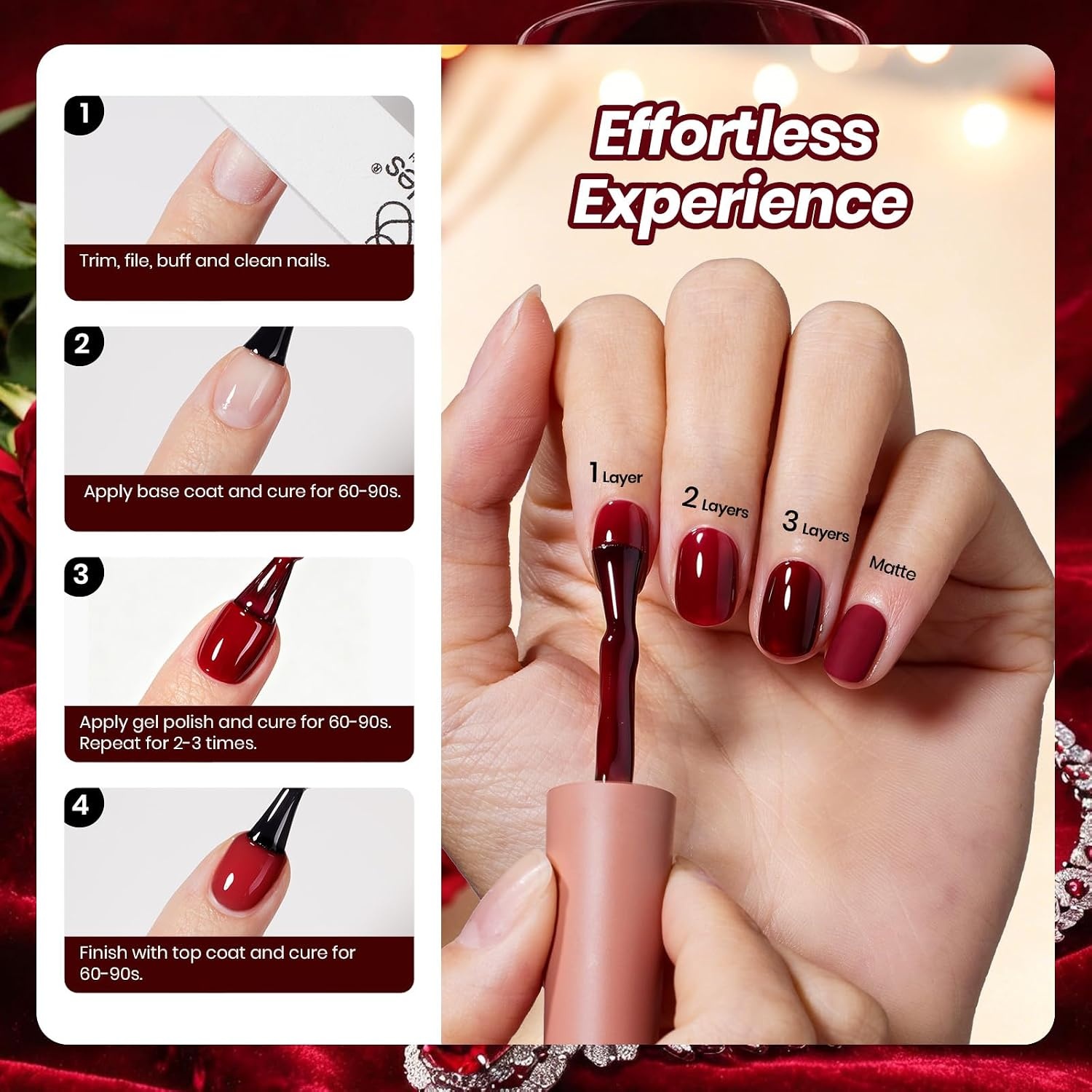 image:imageBeetles Red Gel Nail Polish Set Ruby Hour 6 Colors Jelly Gel Polish Kit Fall Gel Nail Kit Burgundy Wine Red Cherry Brown Sheer Translucent Effect Soak Off UV Salon DIY Gift for WomenA Sheer Red Ruby Hour