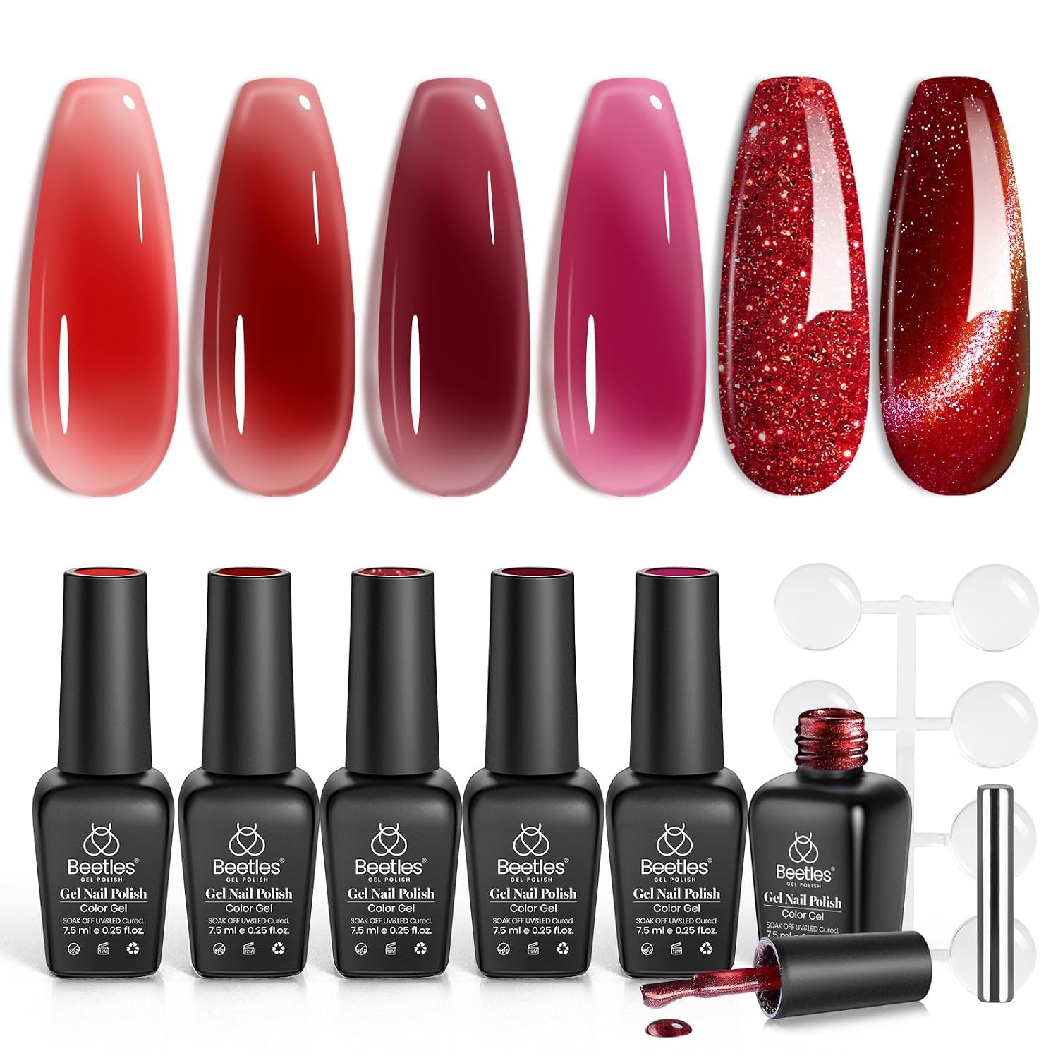 image:imageBeetles Red Gel Nail Polish Set Ruby Hour 6 Colors Jelly Gel Polish Kit Fall Gel Nail Kit Burgundy Wine Red Cherry Brown Sheer Translucent Effect Soak Off UV Salon DIY Gift for Women00Red Revival