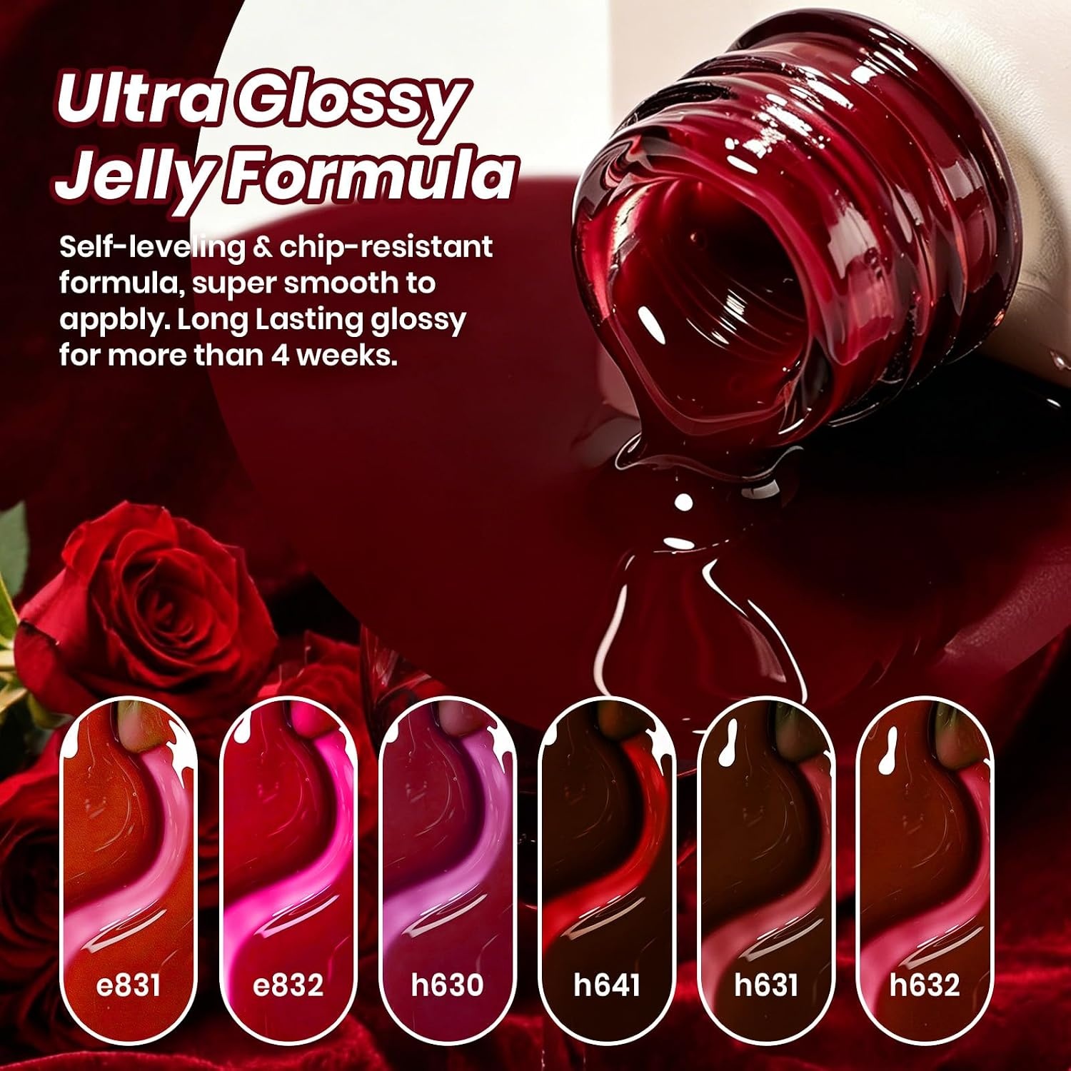 image:imageBeetles Red Gel Nail Polish Set Ruby Hour 6 Colors Jelly Gel Polish Kit Fall Gel Nail Kit Burgundy Wine Red Cherry Brown Sheer Translucent Effect Soak Off UV Salon DIY Gift for WomenA Sheer Red Ruby Hour