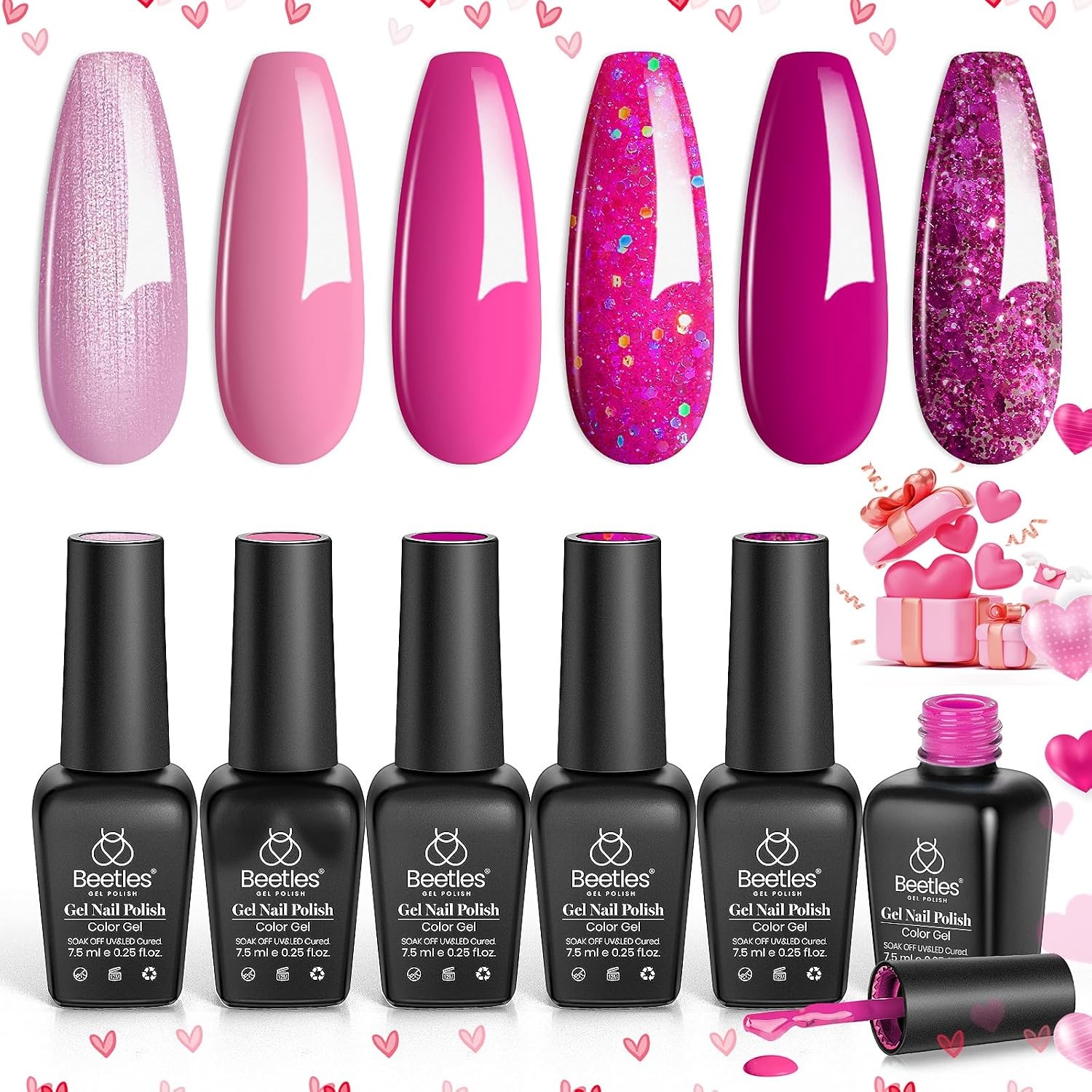 image:imageBeetles Red Gel Nail Polish Set Ruby Hour 6 Colors Jelly Gel Polish Kit Fall Gel Nail Kit Burgundy Wine Red Cherry Brown Sheer Translucent Effect Soak Off UV Salon DIY Gift for Women0Pink Angel