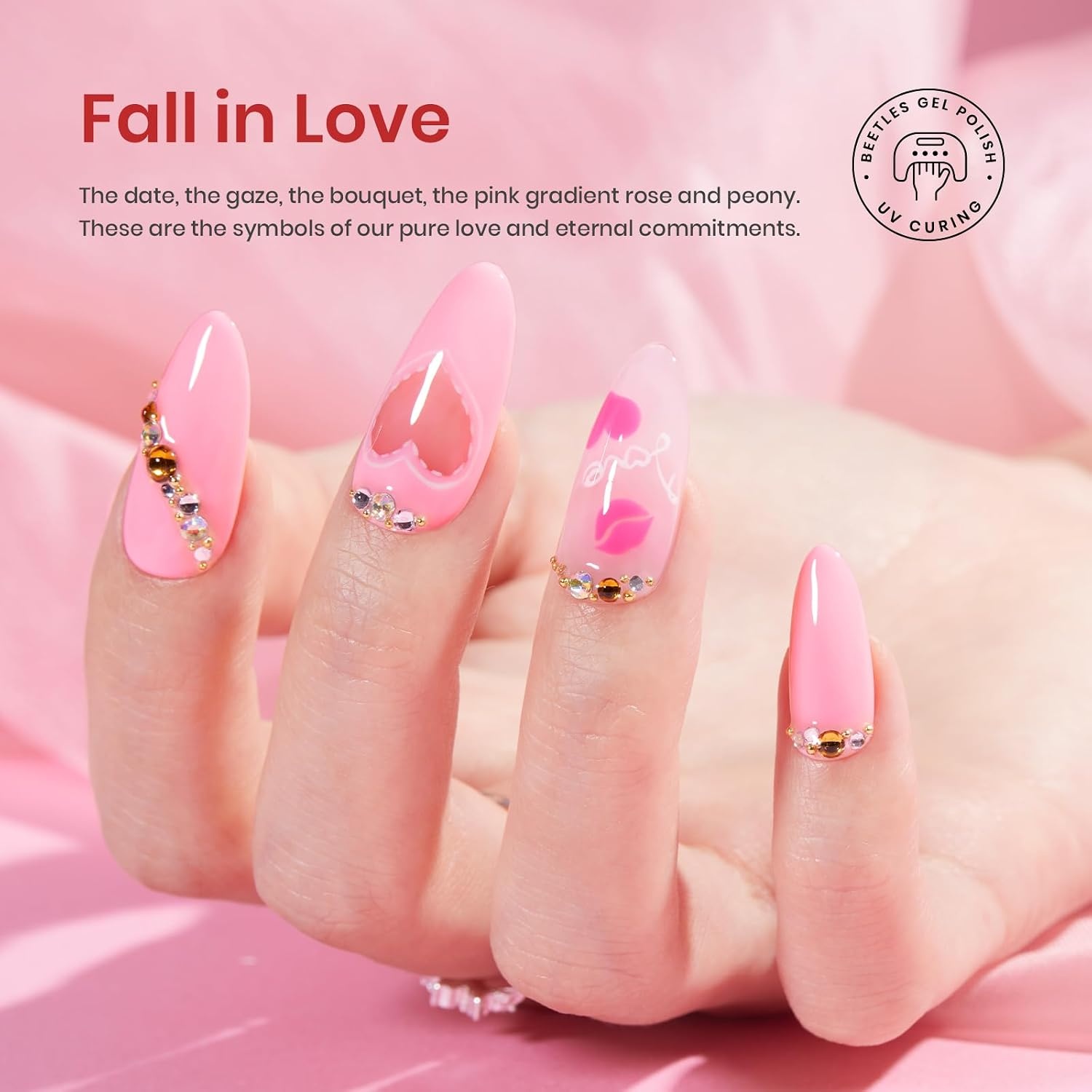 image:imageBeetles Red Gel Nail Polish Set Ruby Hour 6 Colors Jelly Gel Polish Kit Fall Gel Nail Kit Burgundy Wine Red Cherry Brown Sheer Translucent Effect Soak Off UV Salon DIY Gift for Women0Fall in Love Pink
