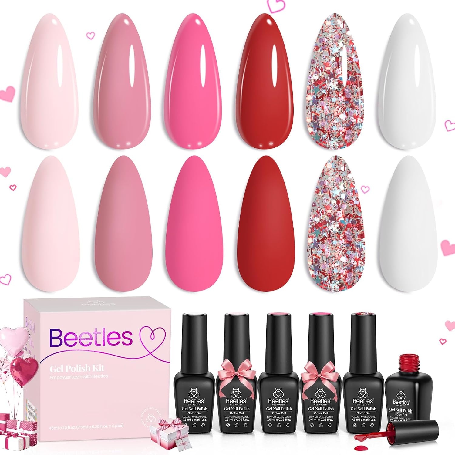 image:imageBeetles Red Gel Nail Polish Set Ruby Hour 6 Colors Jelly Gel Polish Kit Fall Gel Nail Kit Burgundy Wine Red Cherry Brown Sheer Translucent Effect Soak Off UV Salon DIY Gift for Women0Fall in Love Pink