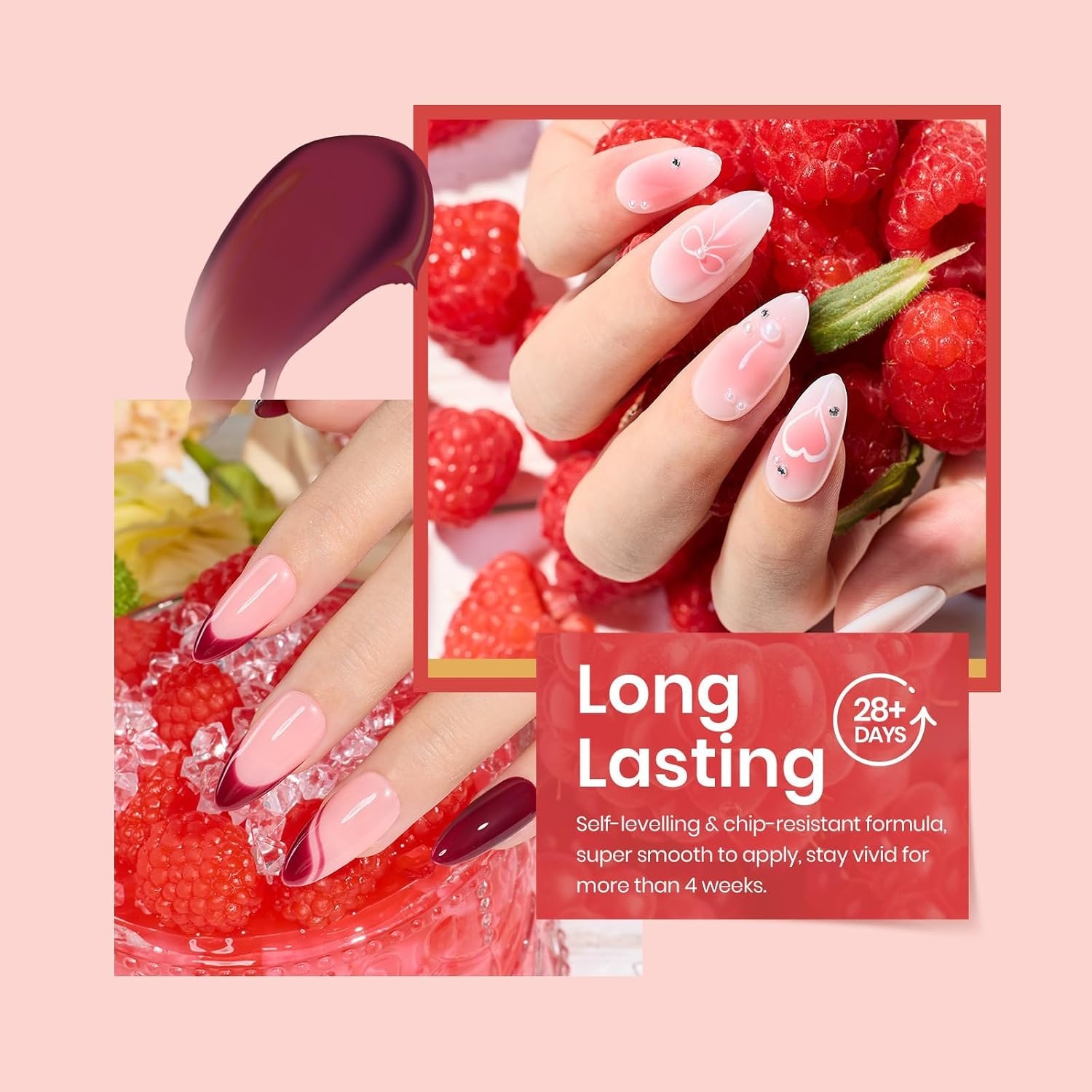 image:imageBeetles Red Gel Nail Polish Set Ruby Hour 6 Colors Jelly Gel Polish Kit Fall Gel Nail Kit Burgundy Wine Red Cherry Brown Sheer Translucent Effect Soak Off UV Salon DIY Gift for Women000Raspberry Sorbet