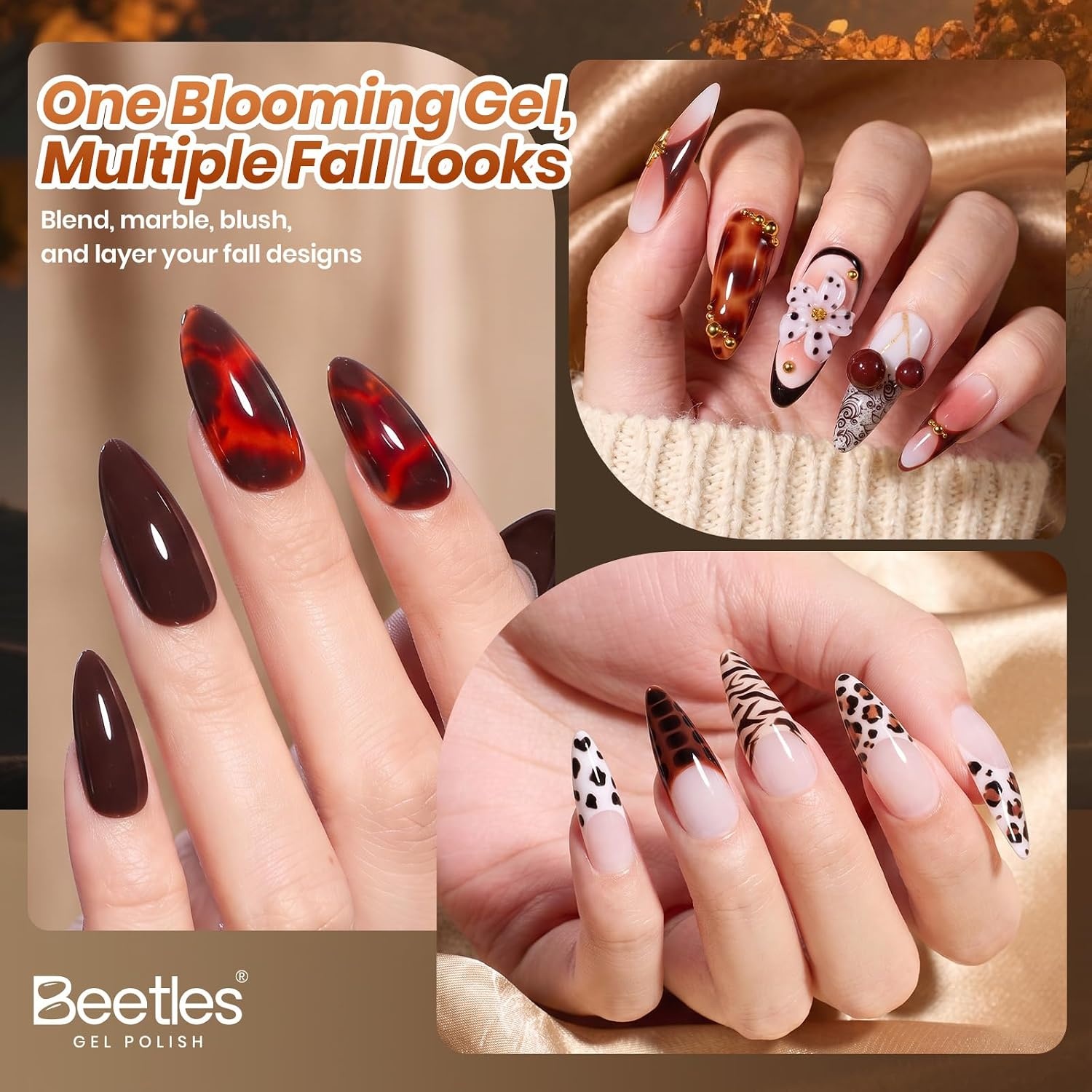 image:imageBeetles Red Gel Nail Polish Set Ruby Hour 6 Colors Jelly Gel Polish Kit Fall Gel Nail Kit Burgundy Wine Red Cherry Brown Sheer Translucent Effect Soak Off UV Salon DIY Gift for WomenAMixed Finishes Fall Brushstrokes