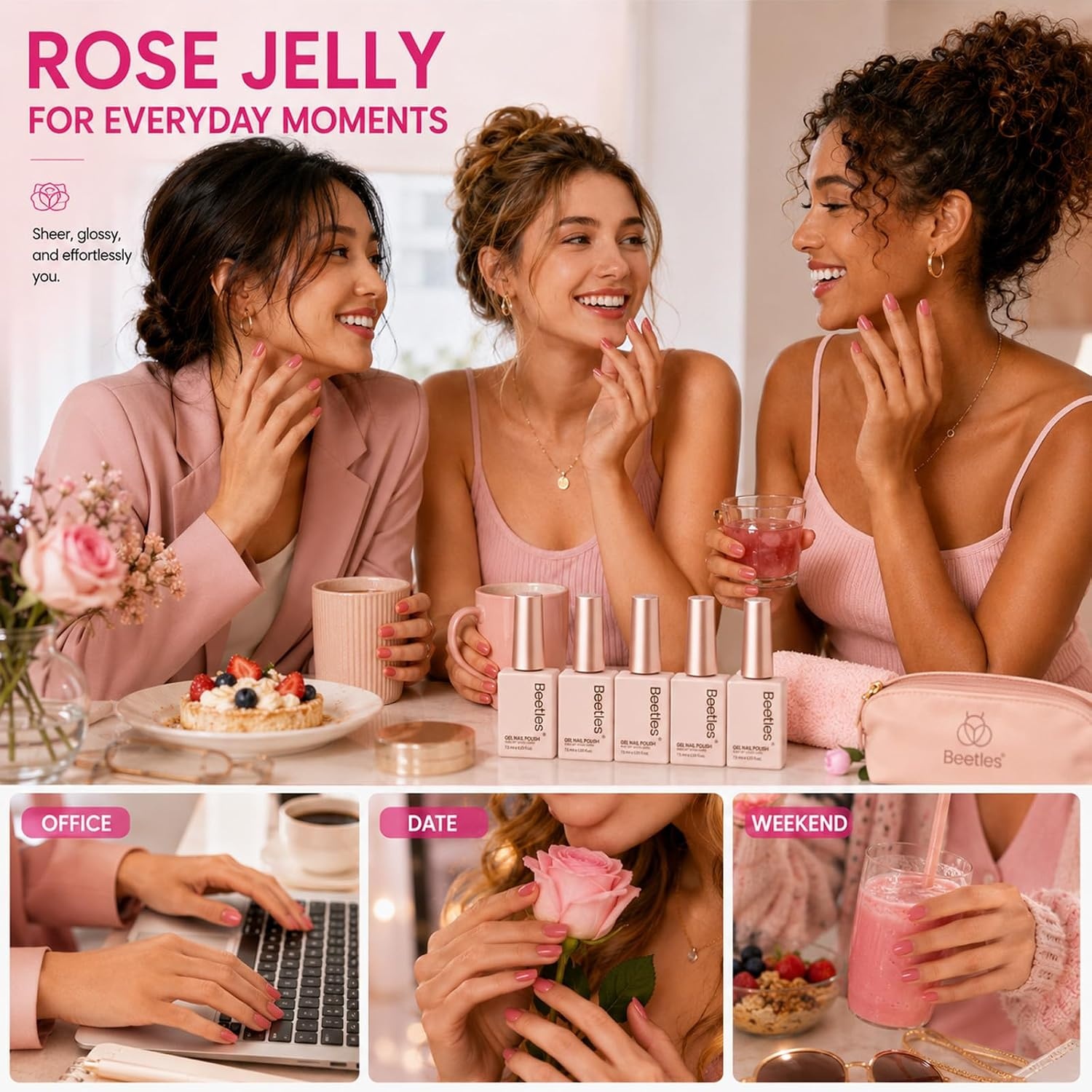 image:imageBeetles Red Gel Nail Polish Set Ruby Hour 6 Colors Jelly Gel Polish Kit Fall Gel Nail Kit Burgundy Wine Red Cherry Brown Sheer Translucent Effect Soak Off UV Salon DIY Gift for Women000Rose Whispers