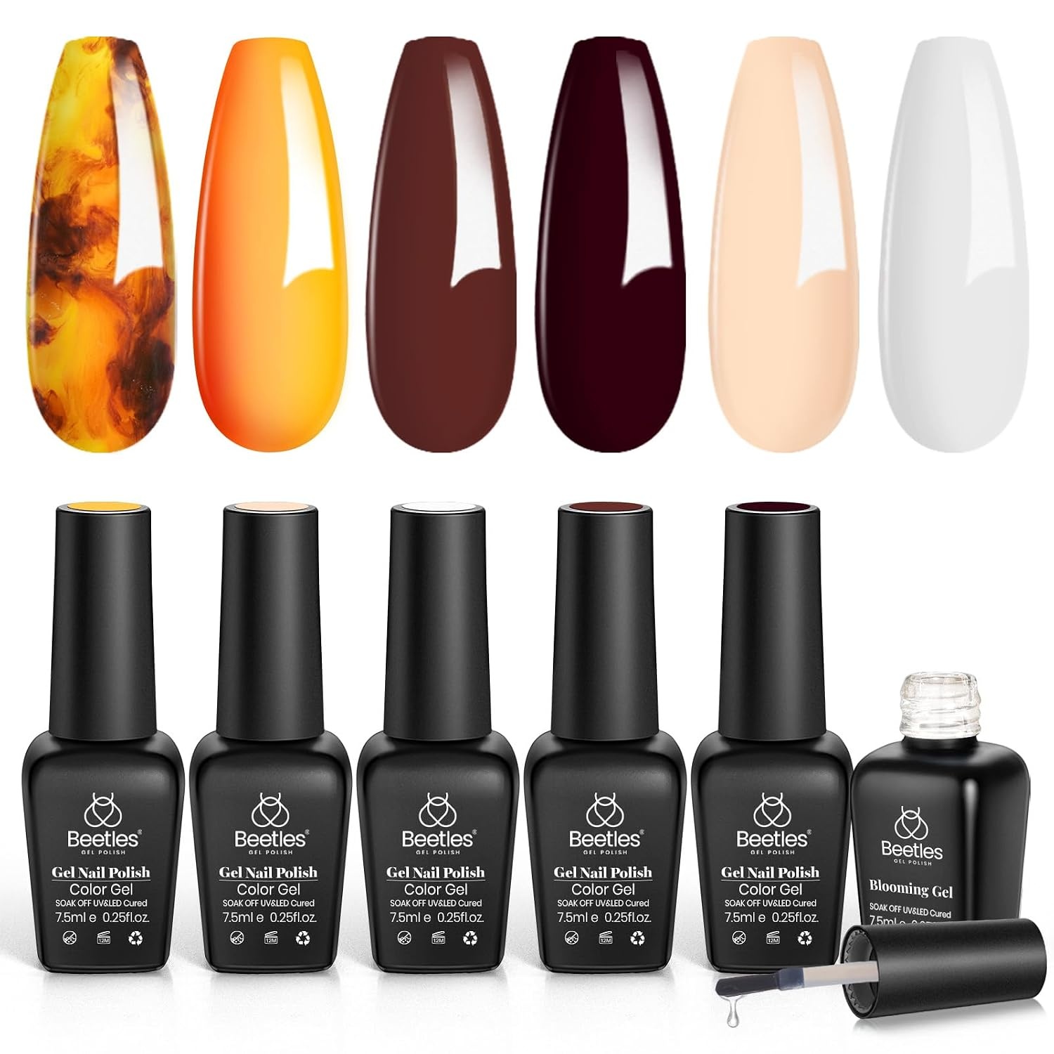 image:imageBeetles Red Gel Nail Polish Set Ruby Hour 6 Colors Jelly Gel Polish Kit Fall Gel Nail Kit Burgundy Wine Red Cherry Brown Sheer Translucent Effect Soak Off UV Salon DIY Gift for Women000Nail Blooming Gel 5 Color Gel