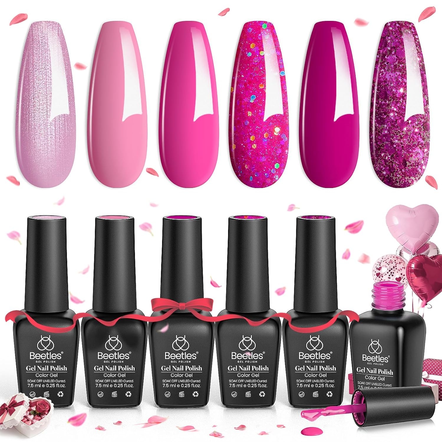 image:imageBeetles Red Gel Nail Polish Set Ruby Hour 6 Colors Jelly Gel Polish Kit Fall Gel Nail Kit Burgundy Wine Red Cherry Brown Sheer Translucent Effect Soak Off UV Salon DIY Gift for Women0Pink Angel
