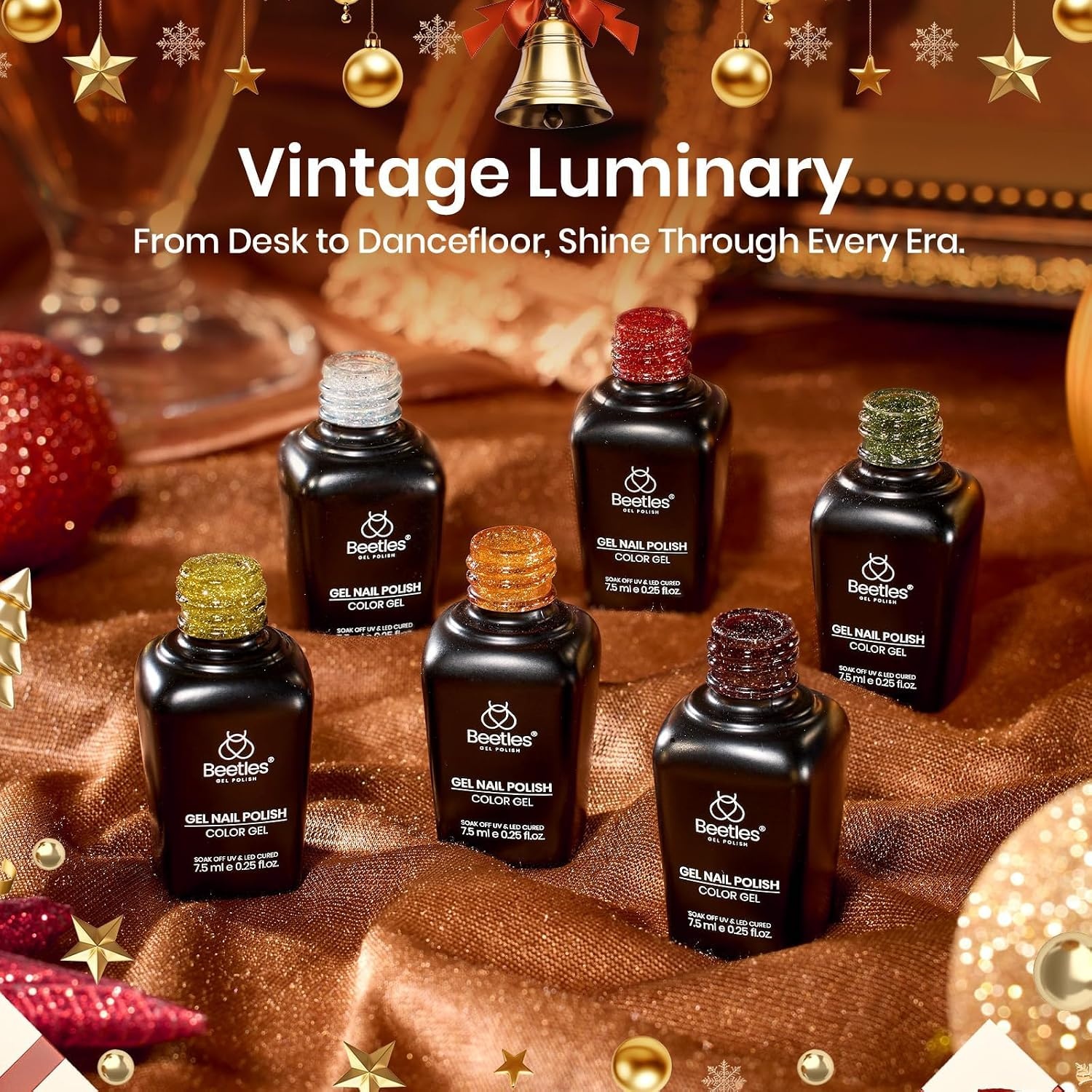 image:imageBeetles Red Gel Nail Polish Set Ruby Hour 6 Colors Jelly Gel Polish Kit Fall Gel Nail Kit Burgundy Wine Red Cherry Brown Sheer Translucent Effect Soak Off UV Salon DIY Gift for Women000Glitter Vintage Luminary