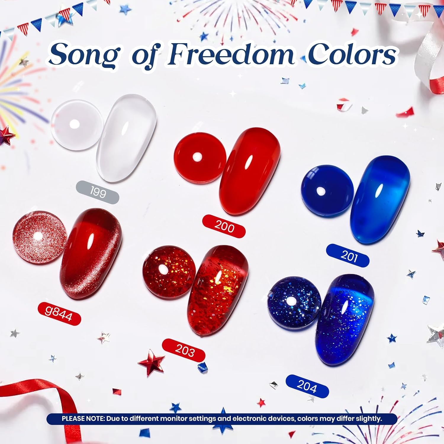 image:imageBeetles Red Gel Nail Polish Set Ruby Hour 6 Colors Jelly Gel Polish Kit Fall Gel Nail Kit Burgundy Wine Red Cherry Brown Sheer Translucent Effect Soak Off UV Salon DIY Gift for WomenSong of freedom