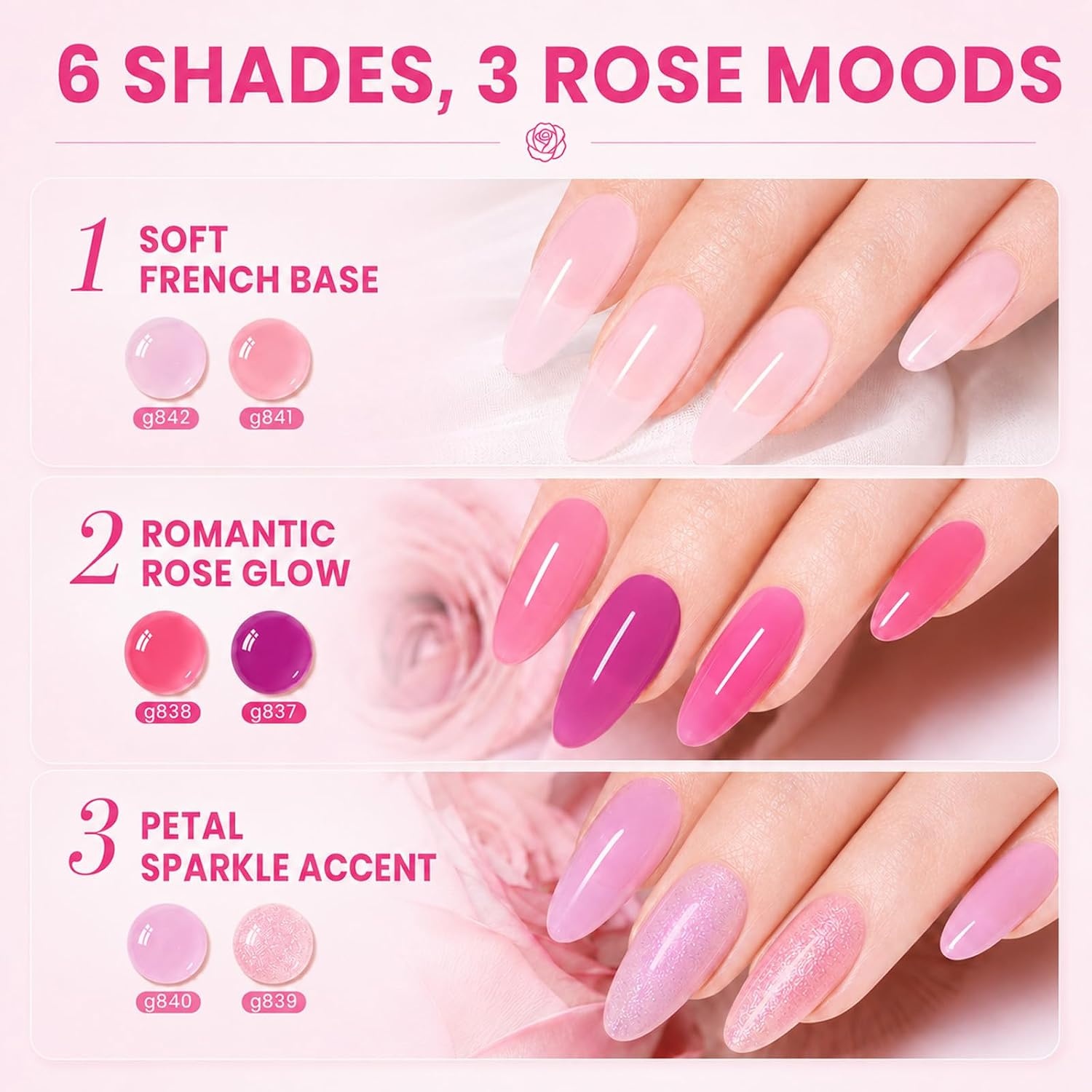 image:imageBeetles Red Gel Nail Polish Set Ruby Hour 6 Colors Jelly Gel Polish Kit Fall Gel Nail Kit Burgundy Wine Red Cherry Brown Sheer Translucent Effect Soak Off UV Salon DIY Gift for Women000Rose Whispers