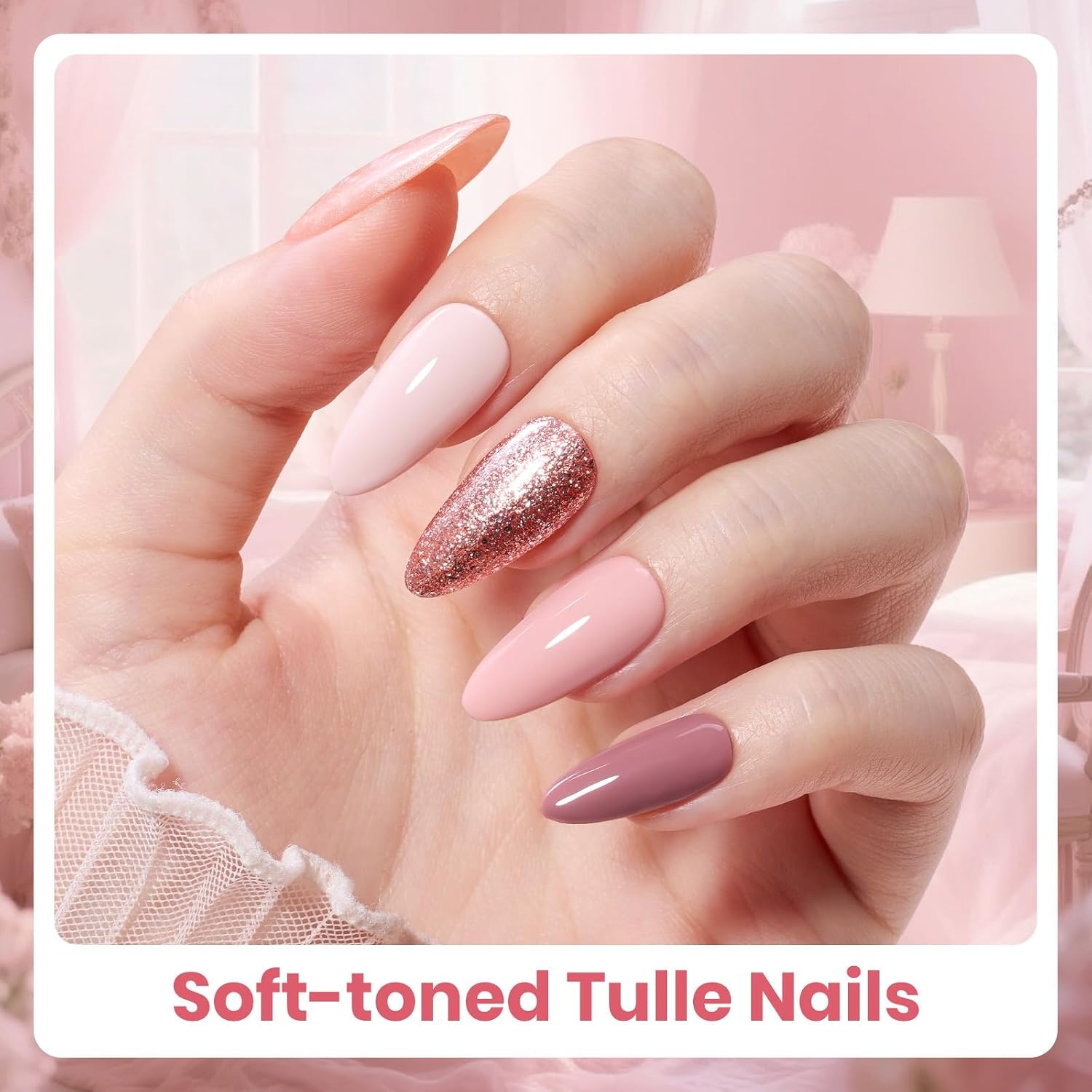 image:imageBeetles Red Gel Nail Polish Set Ruby Hour 6 Colors Jelly Gel Polish Kit Fall Gel Nail Kit Burgundy Wine Red Cherry Brown Sheer Translucent Effect Soak Off UV Salon DIY Gift for WomenSofttoned Tulle