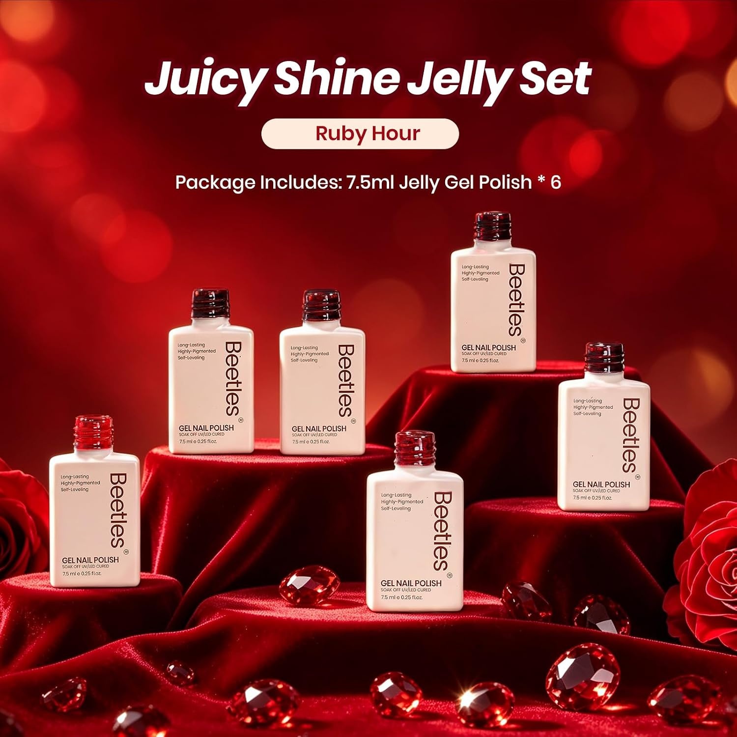 image:imageBeetles Red Gel Nail Polish Set Ruby Hour 6 Colors Jelly Gel Polish Kit Fall Gel Nail Kit Burgundy Wine Red Cherry Brown Sheer Translucent Effect Soak Off UV Salon DIY Gift for WomenA Sheer Red Ruby Hour