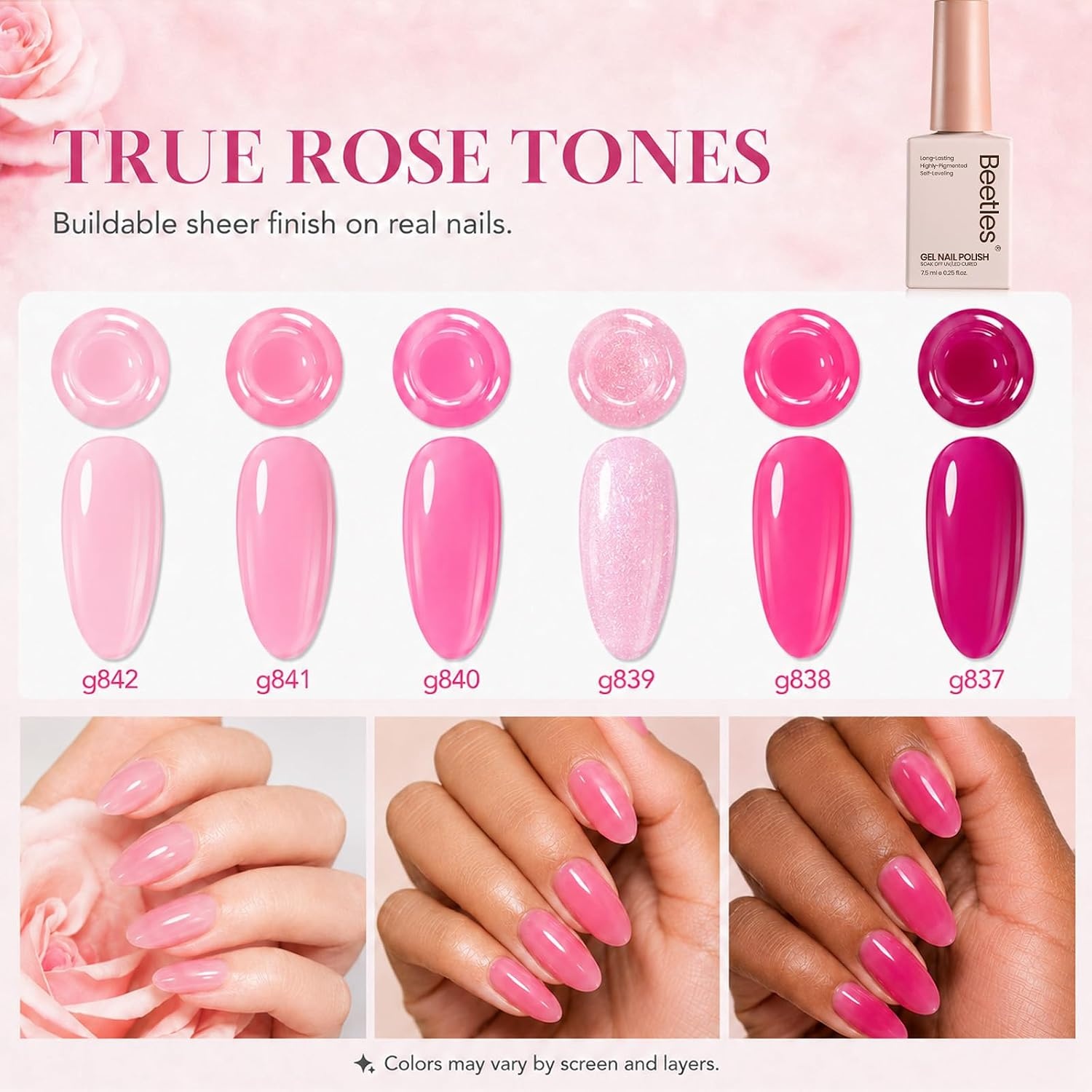 image:imageBeetles Red Gel Nail Polish Set Ruby Hour 6 Colors Jelly Gel Polish Kit Fall Gel Nail Kit Burgundy Wine Red Cherry Brown Sheer Translucent Effect Soak Off UV Salon DIY Gift for Women000Rose Whispers