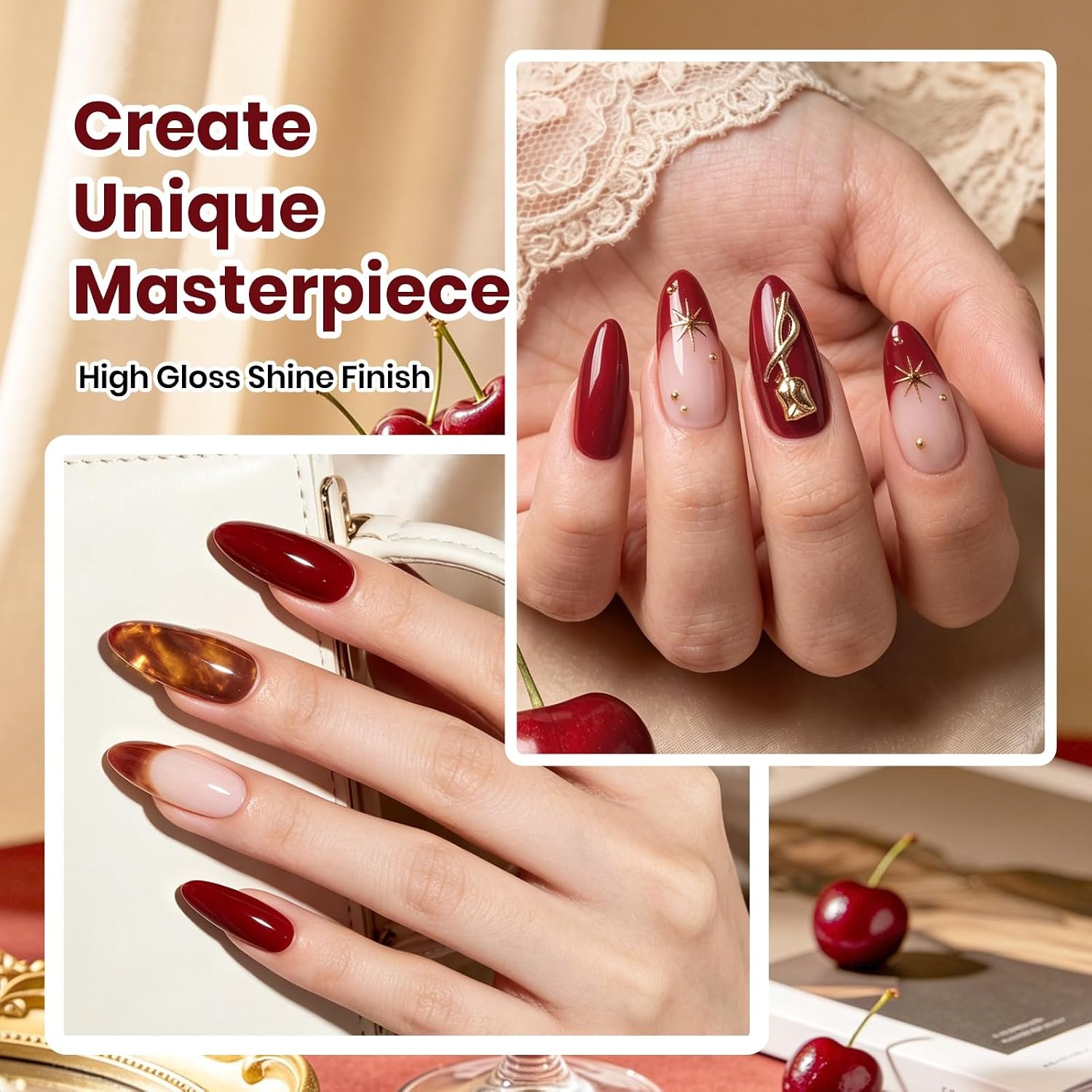 image:imageBeetles Red Gel Polish Fall Nails Art Ruby Cherry Gel Nail Polish Same Color Bottle Soak Off UV Lamp LongLasting Manicure Salon DIY for Holiday