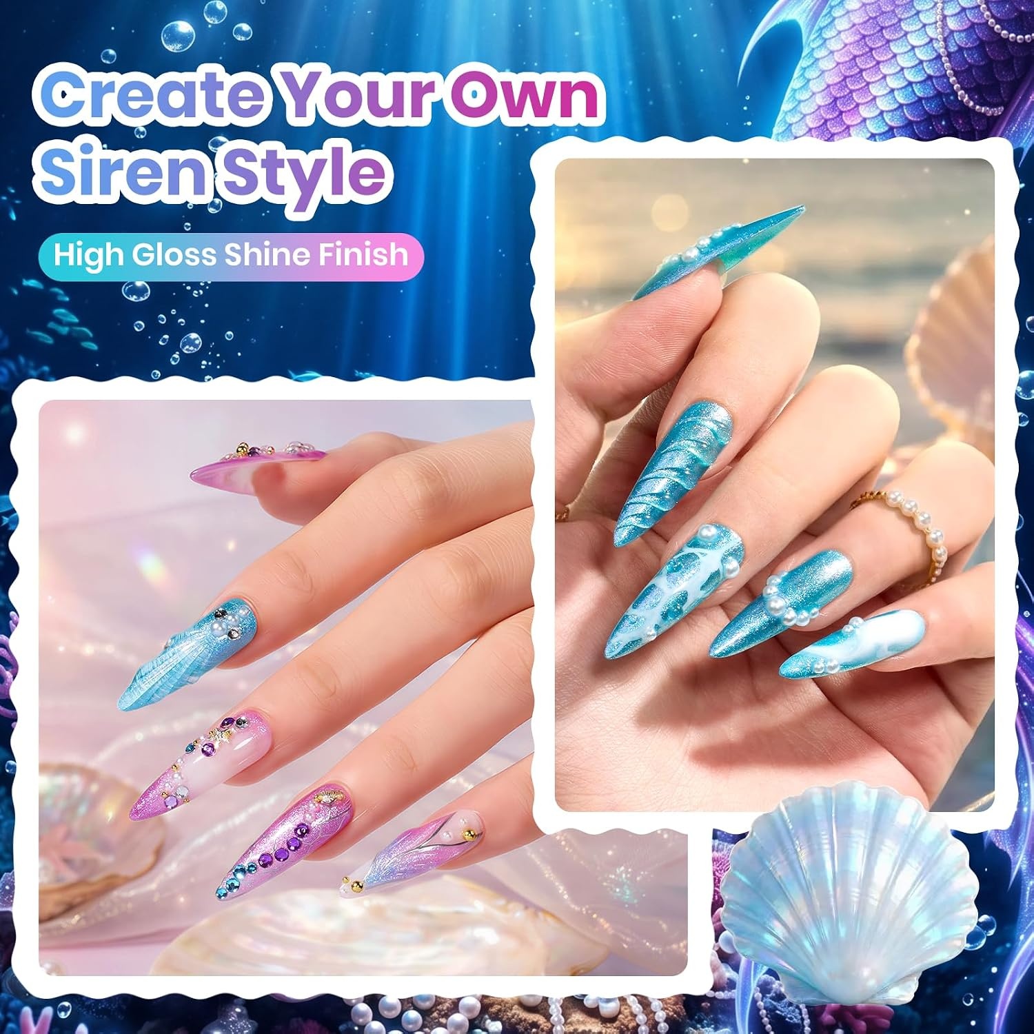 image:imageBeetles Siren Song Cat Eye Gel Nail Polish Set 6 Colors 9ml Fall Gel Blue Purple Magnetic Gel Polish Kit with Cat EyeampWater Ripple Magnets Stick Nail Charms Soak Off UV Nail Art Gift for WomenSiren Scales